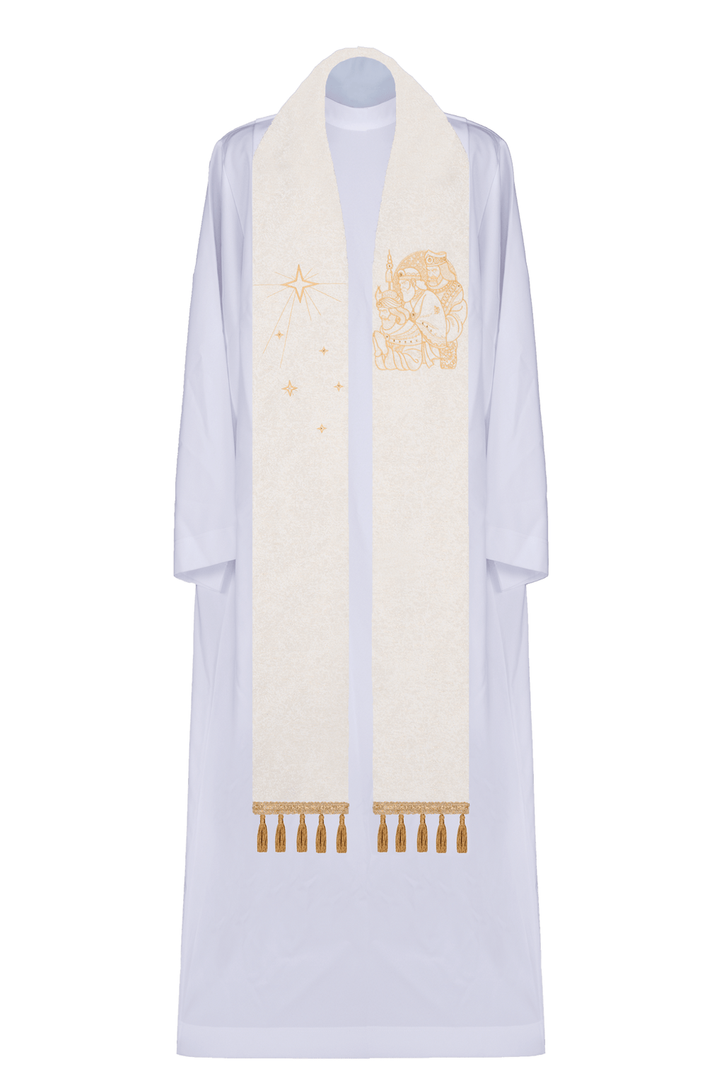 Étole de prêtre brodée avec motif des Rois Mages KDT/2011/05/54 ECRU - CHASUBLES.FR