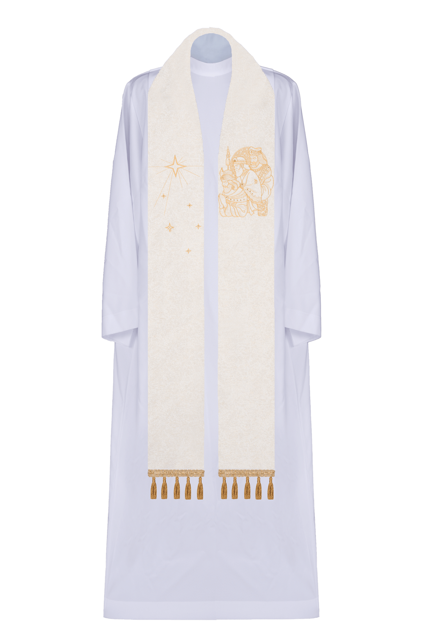 Étole de prêtre brodée avec motif des Rois Mages KDT/2011/05/54 ECRU - CHASUBLES.FR