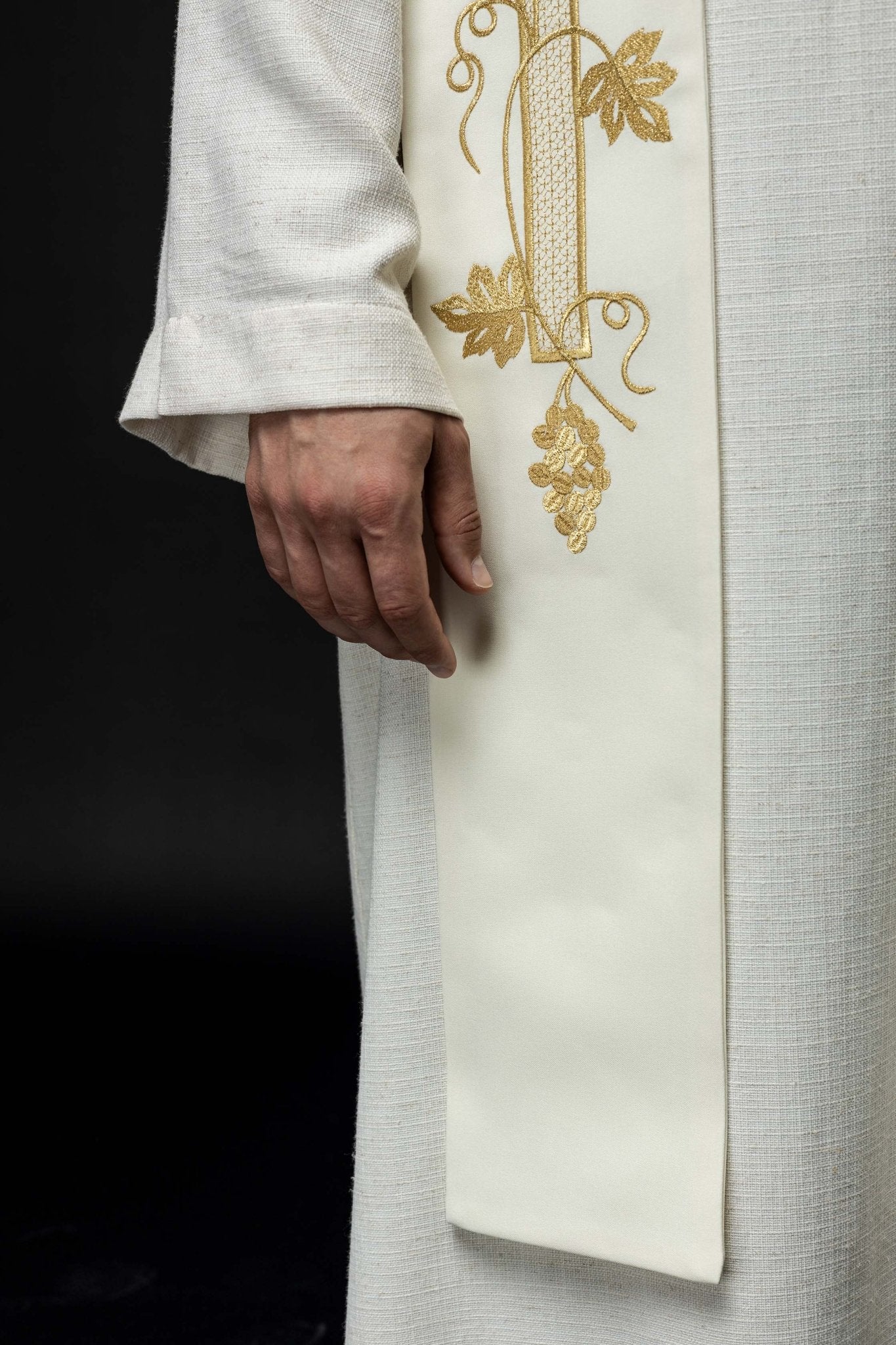 Étole de prêtre brodée Croix écrue KST/072/05/01 ECRU - CHASUBLES.FR