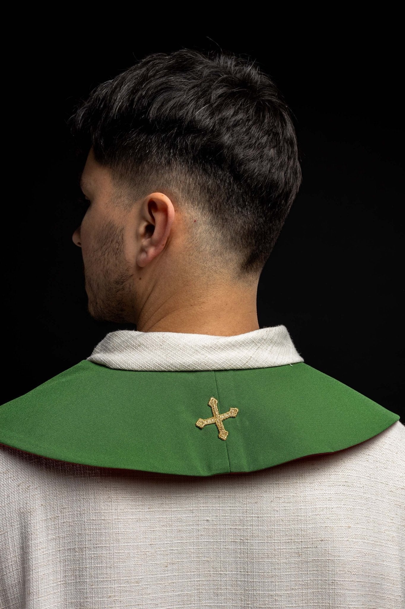 Étole de prêtre brodée des deux côtés, croix de Jérusalem verte et rouge KST/046/01 - 02/01 - CHASUBLES.FR