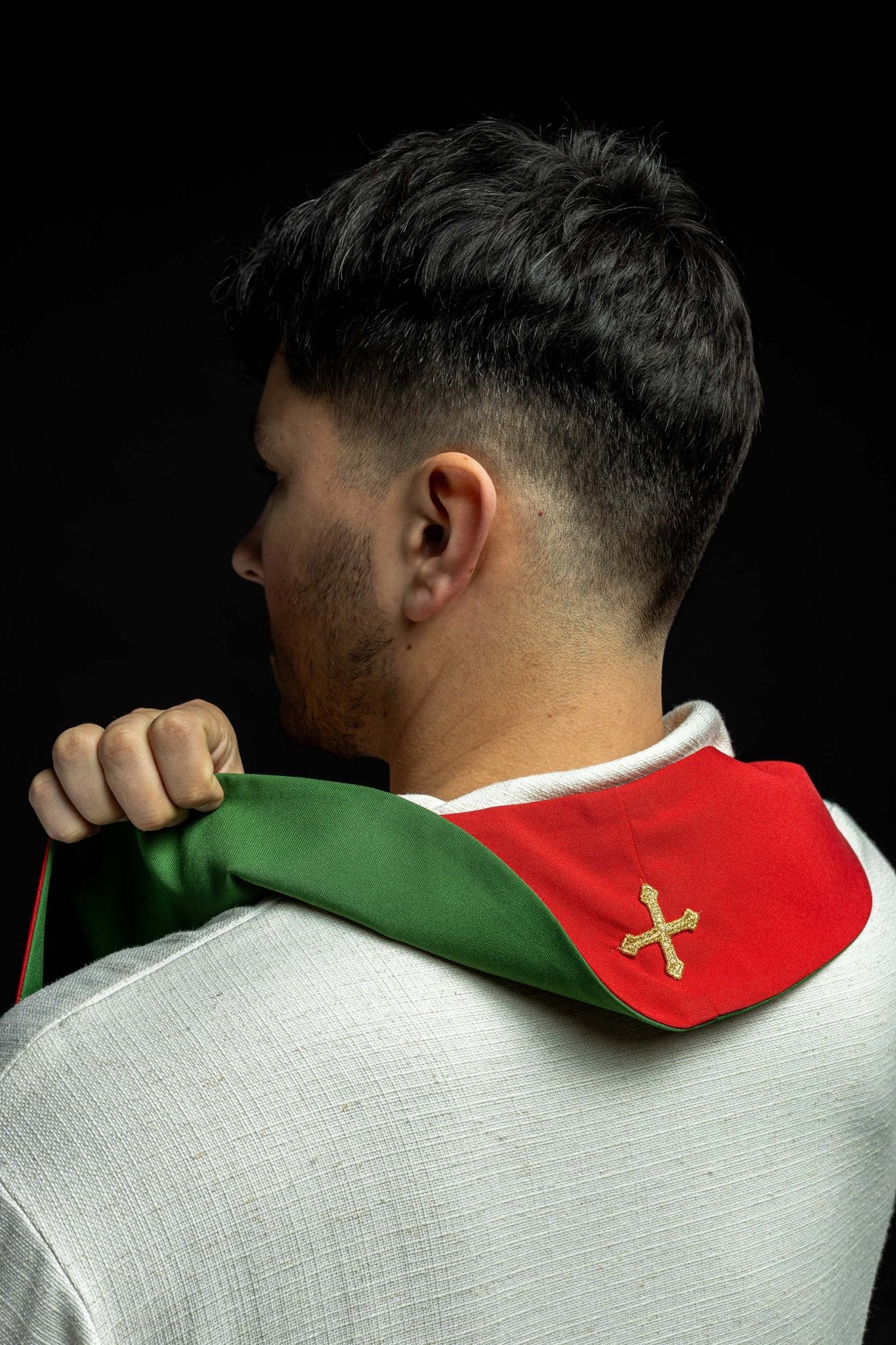 Étole de prêtre brodée des deux côtés, croix de Jérusalem verte et rouge KST/046/01 - 02/01 - CHASUBLES.FR