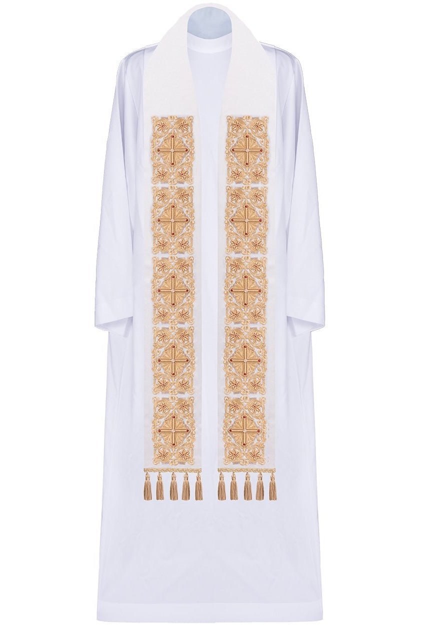 Étole de prêtre brodée et ornée de pierres dorées LE/2110/10 - CHASUBLES.FR