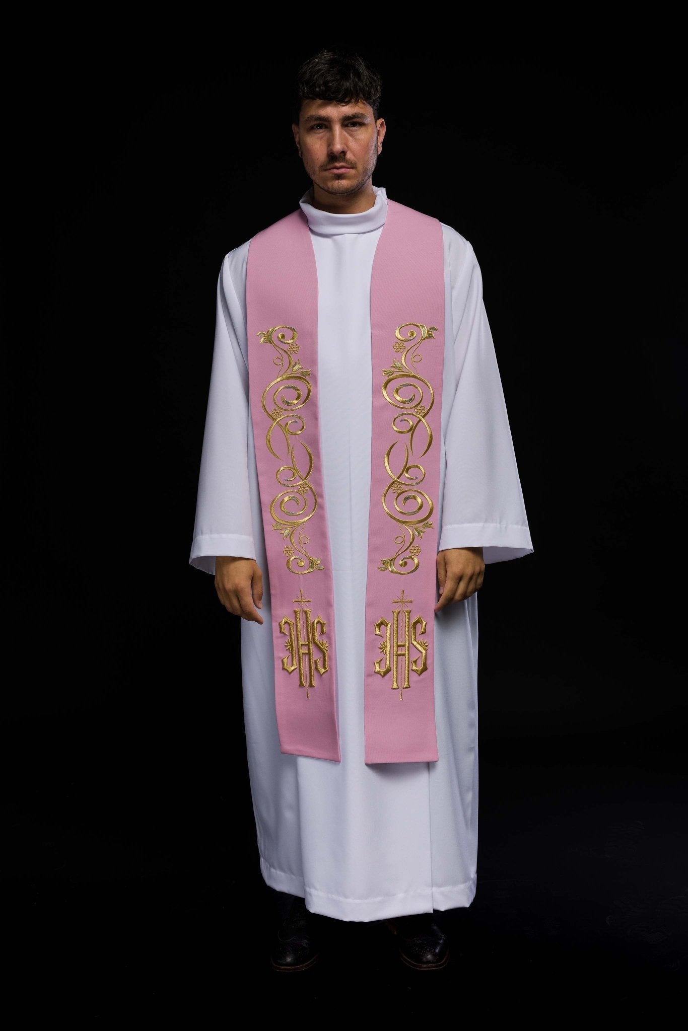 Étole de prêtre brodée IHS rose KST/031/08/01 RÓŻOWY - CHASUBLES.FR