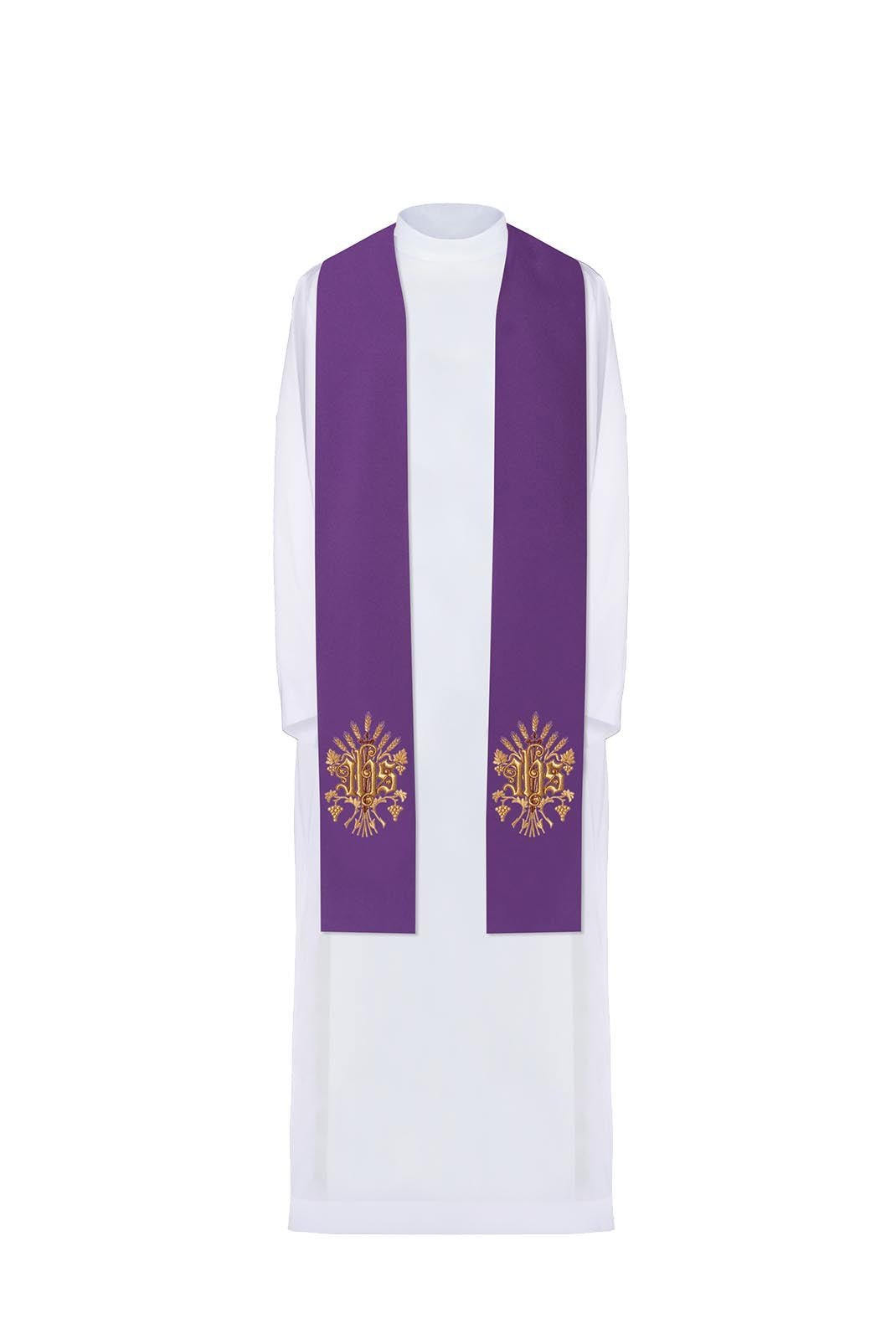 Étole de prêtre brodée IHS Violet KST/026/03/01 FIOLET - CHASUBLES.FR