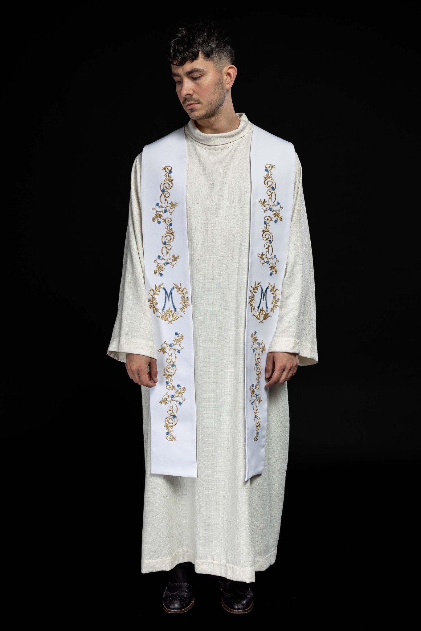 Étole de prêtre marial brodée Blanc KST/032/04/01 BIAŁY - CHASUBLES.FR