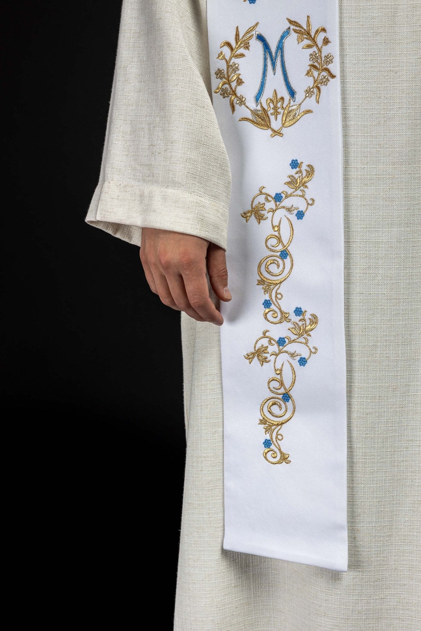 Étole de prêtre marial brodée Blanc KST/032/04/01 BIAŁY - CHASUBLES.FR