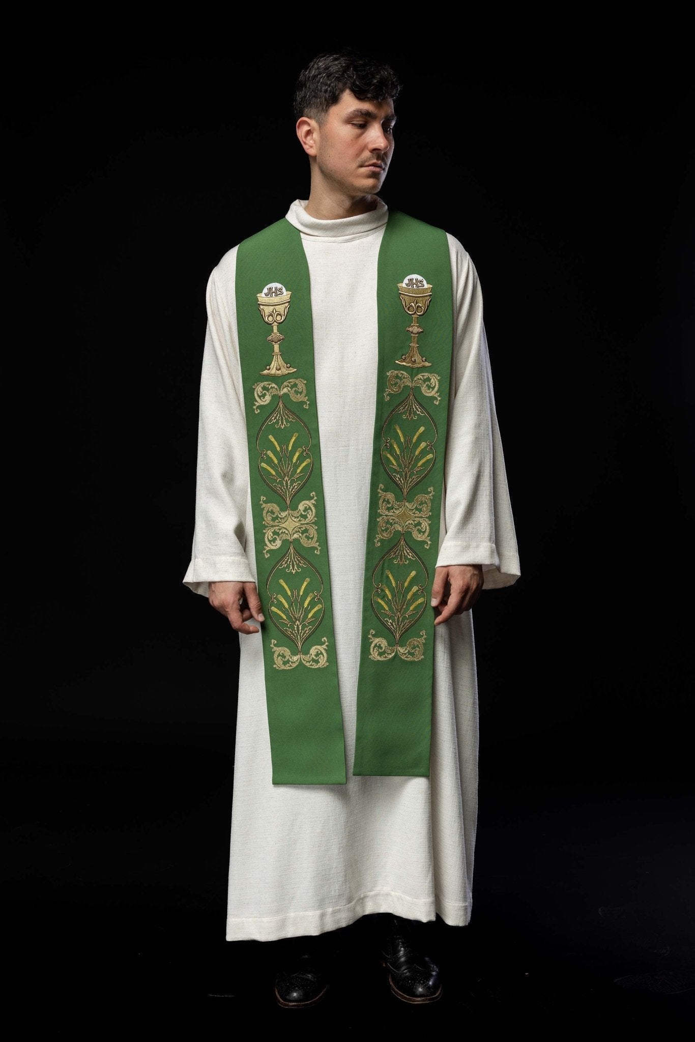 Étole de prêtre verte Calice IHS KST/042/01/01 ZIELONY - CHASUBLES.FR