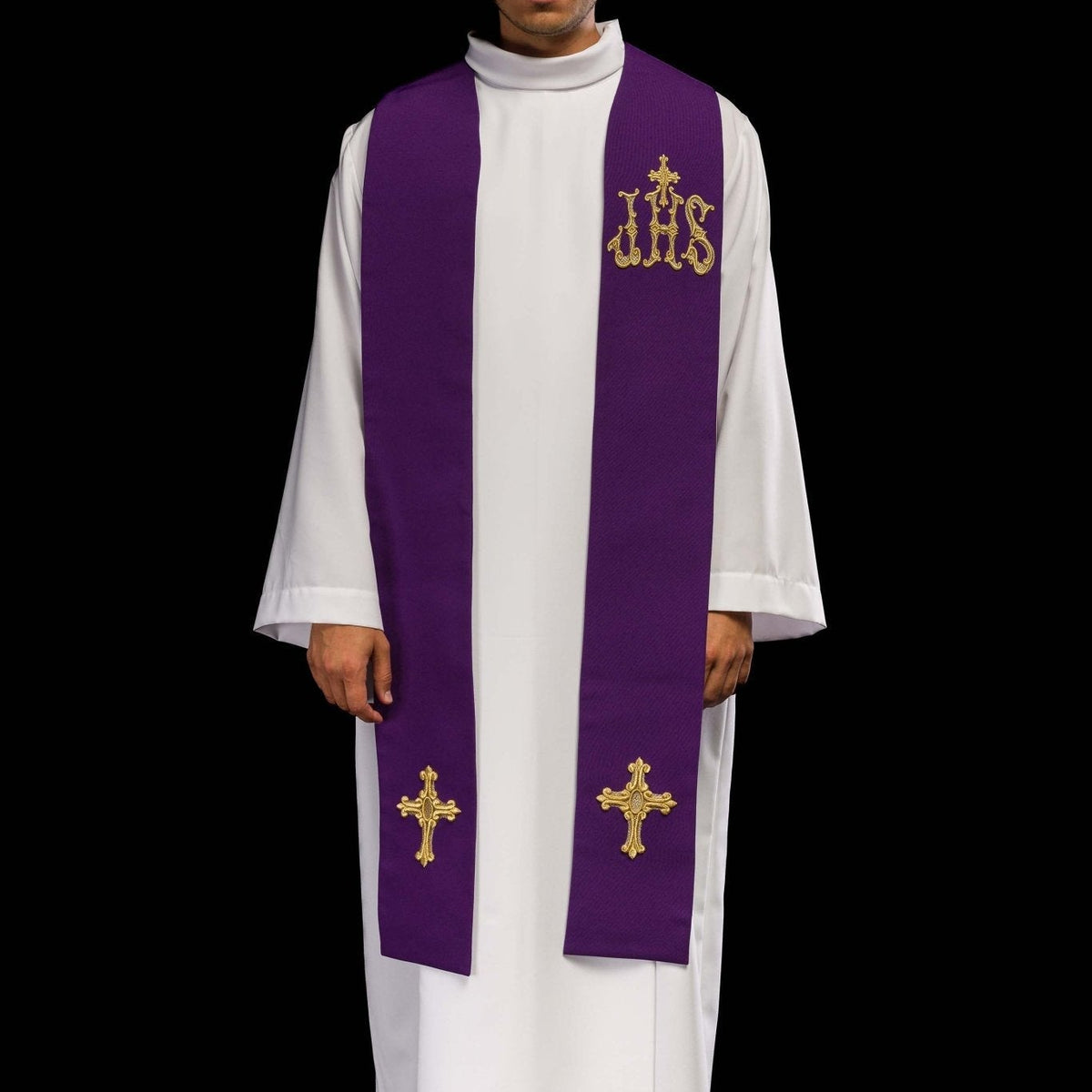 Etole liturgie avec décor croix dorée fleurs | vente en ligne sur