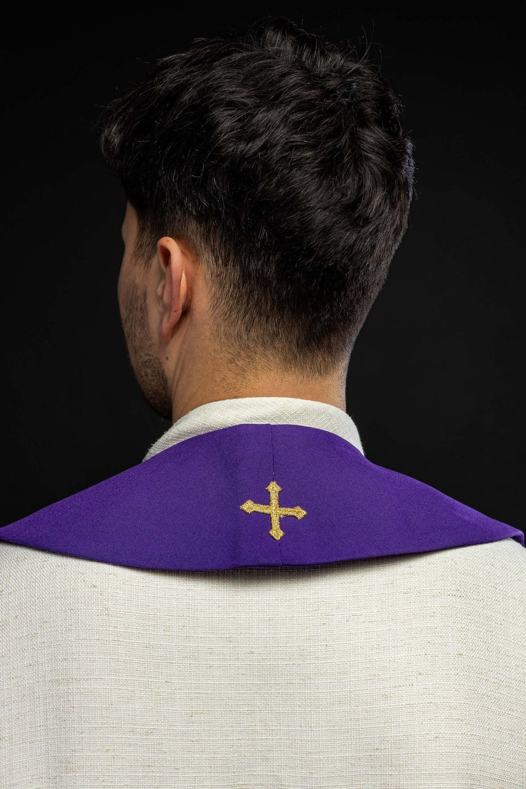 Étole de prêtre violette brodée d'une croix KST/063/03/01 FIOLET - CHASUBLES.FR