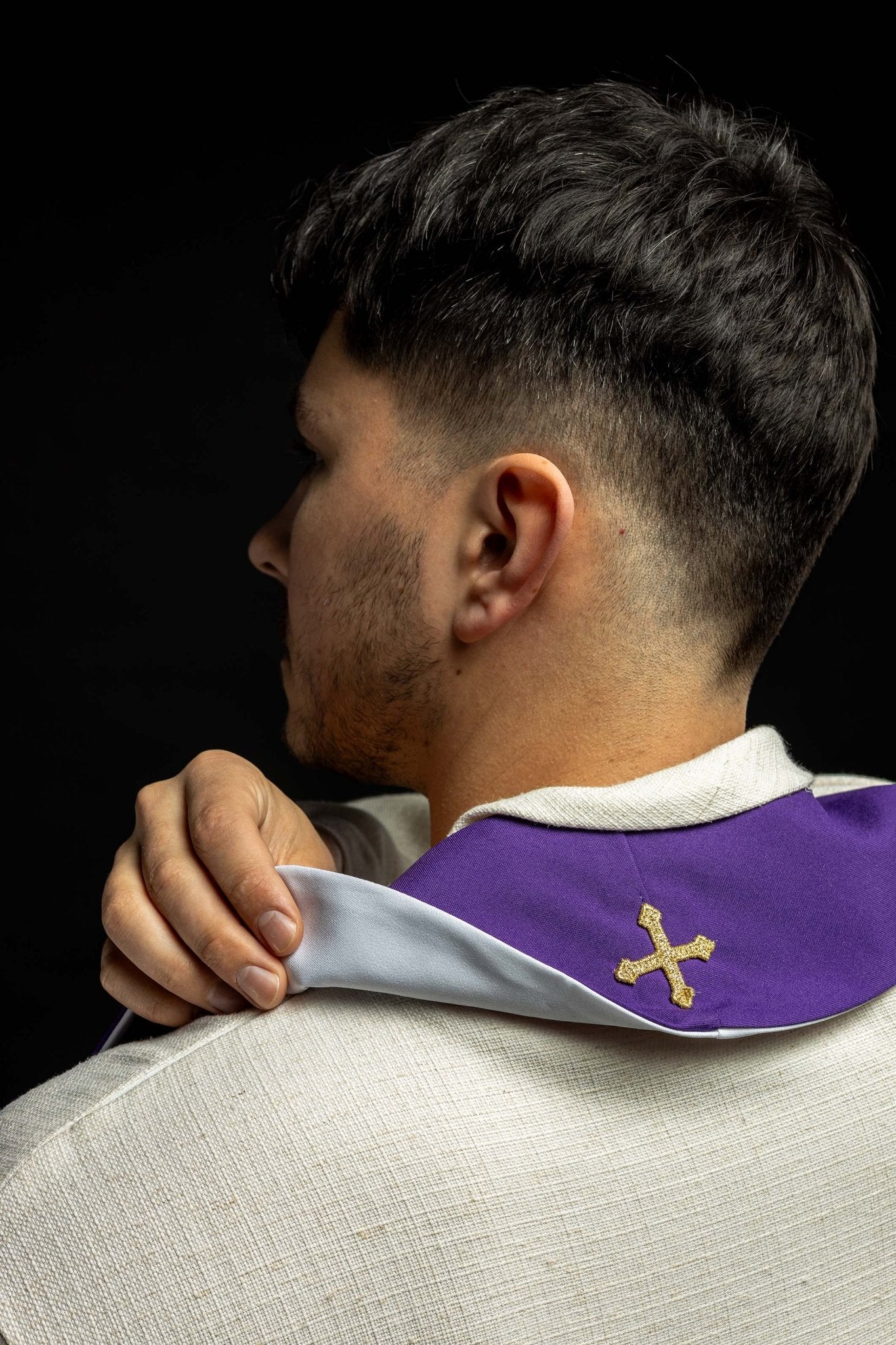Étole double face Croix de Jérusalem violette et blanche KST/046/03 - 04/01 FILETOWO - BIAŁA - CHASUBLES.FR