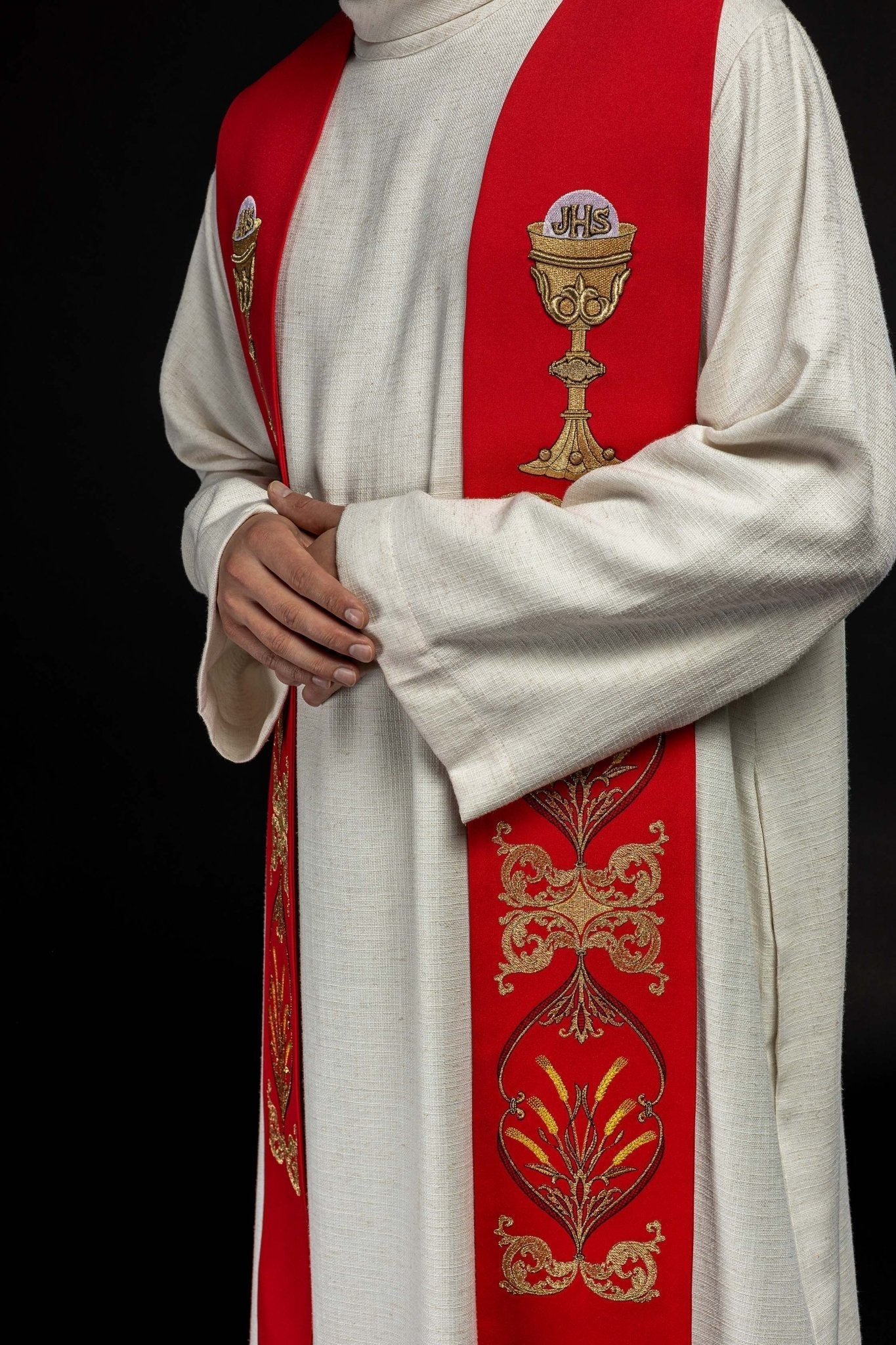 Étole du prêtre Calice rouge IHS KST/042/02/01 CZERWONY - CHASUBLES.FR