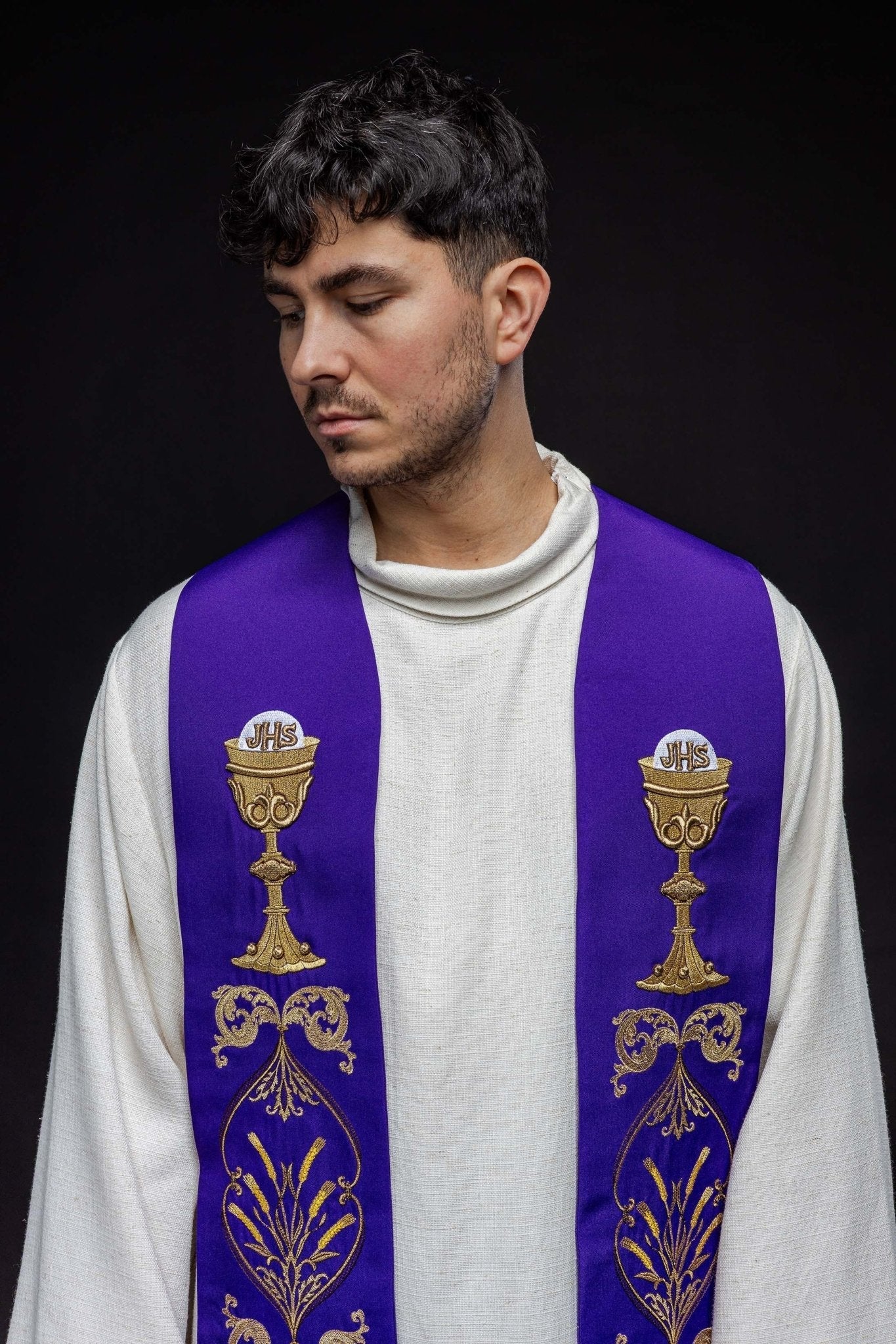 Étole du prêtre Calice violet IHS KST/042/03/01 FIOLET - CHASUBLES.FR