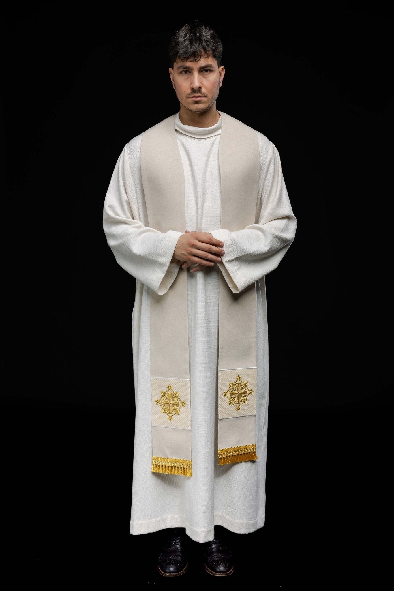 Étole en velours écru LE/2029/05 - CHASUBLES.FR