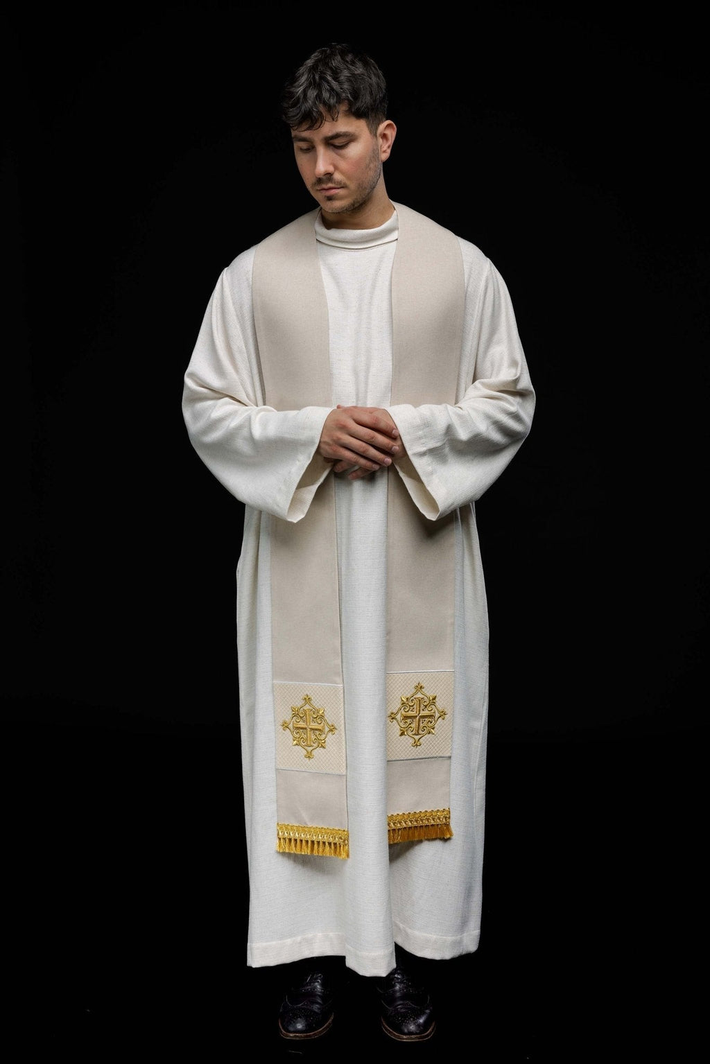 Étole en velours écru LE/2029/05 - CHASUBLES.FR