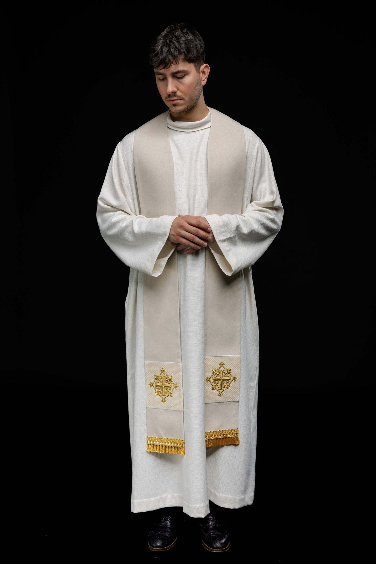 Étole en velours écru LE/2029/05 - CHASUBLES.FR