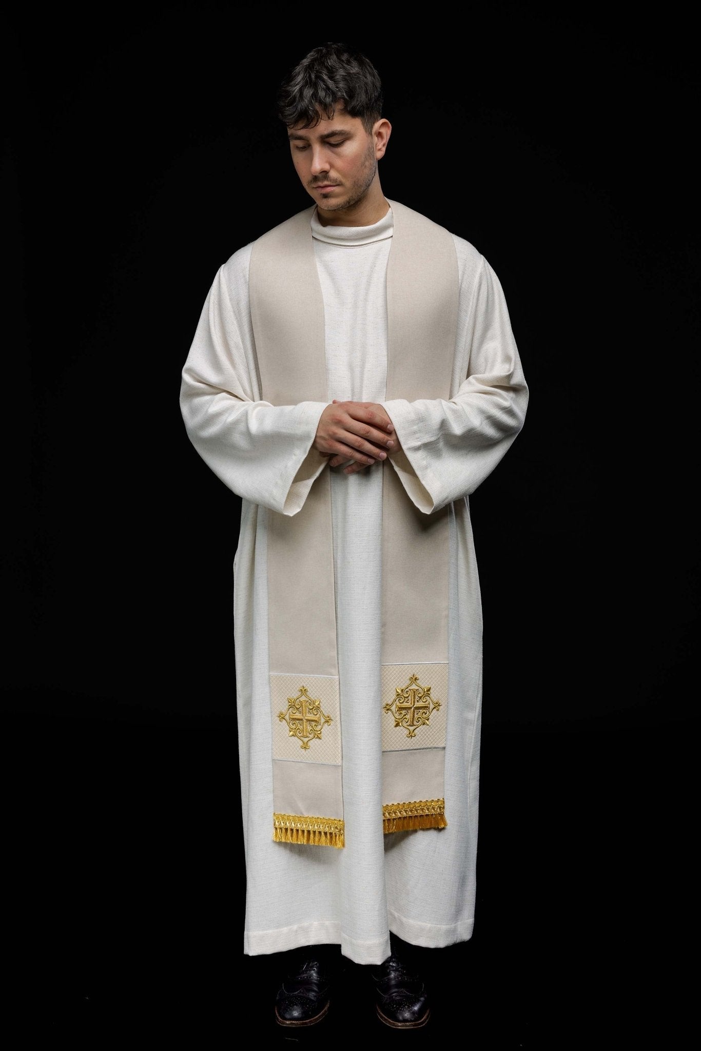 Étole en velours écru LE/2029/05 - CHASUBLES.FR