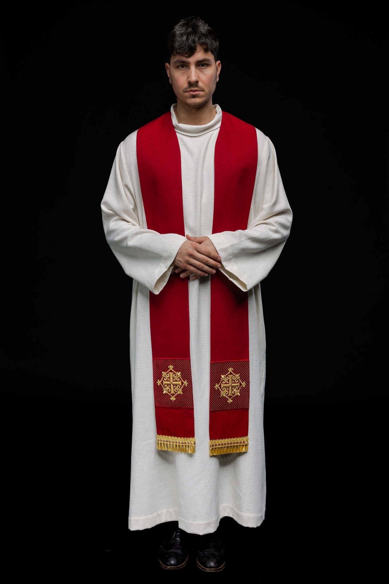 Étole en velours rouge LE/2029/02 - CHASUBLES.FR