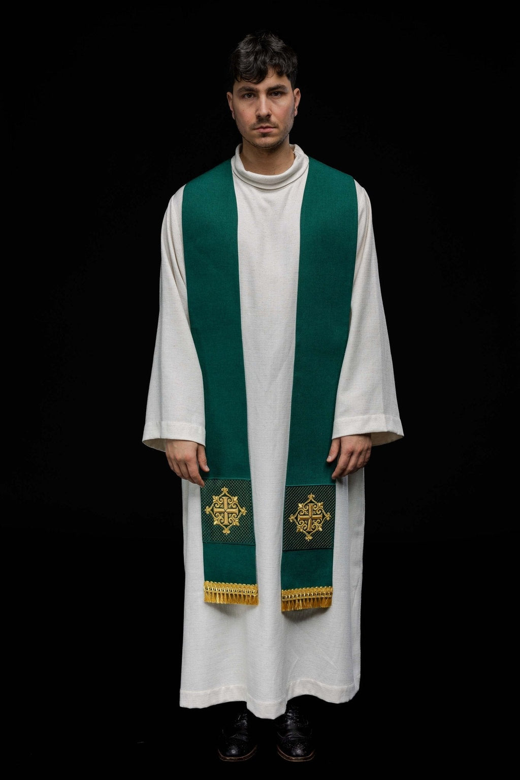 Étole en velours vert LE/2029/01 - CHASUBLES.FR