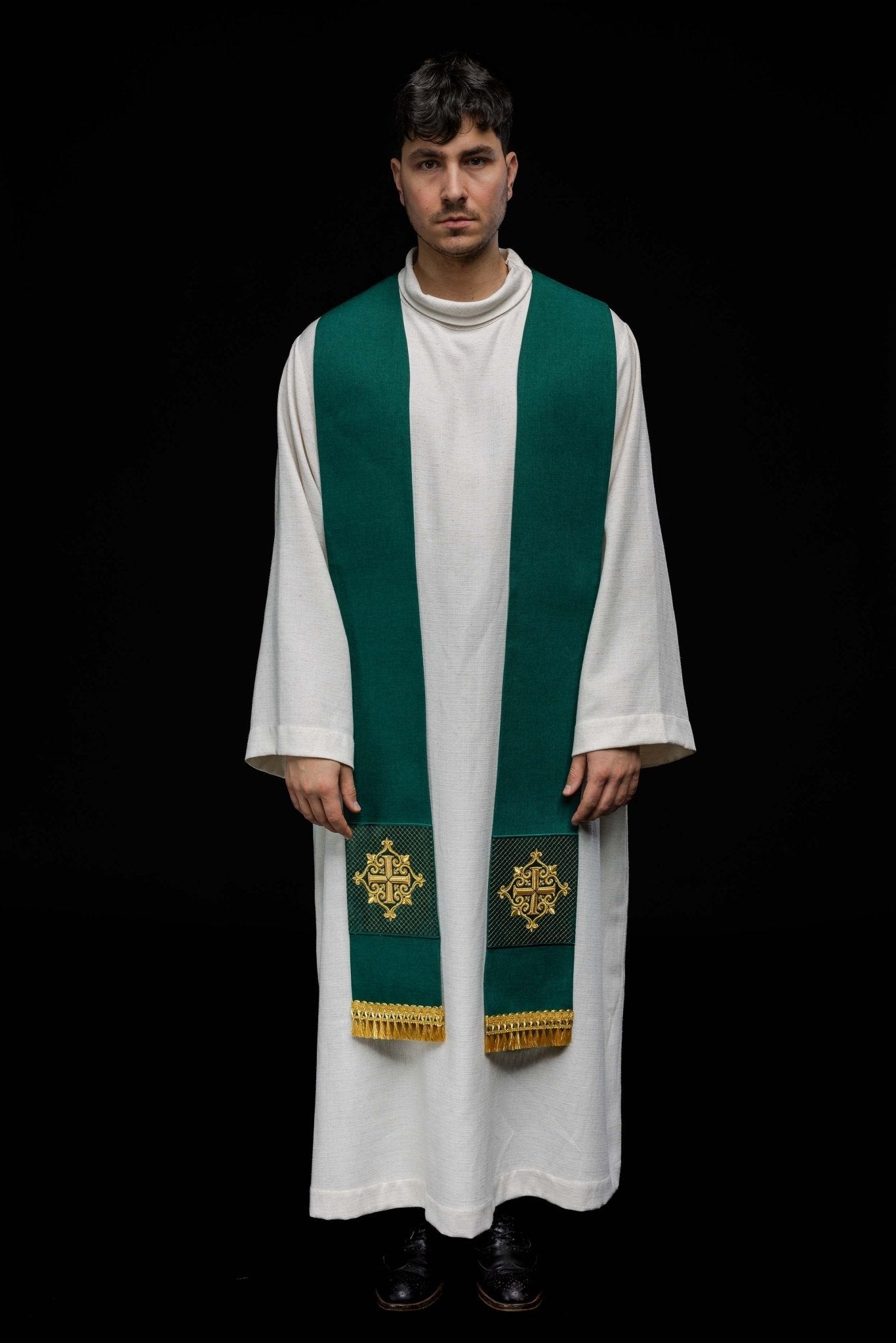Étole en velours vert LE/2029/01 - CHASUBLES.FR