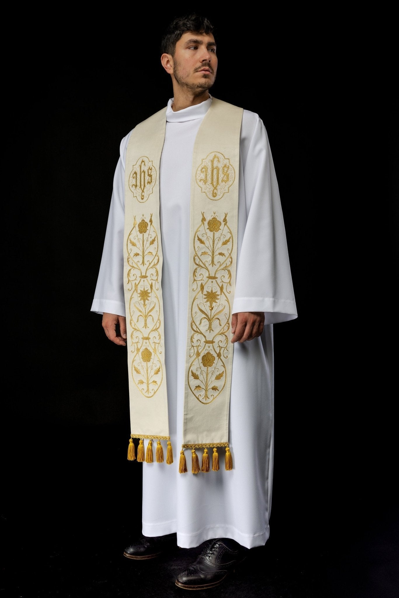 Étole IHS écrue brodée S - 2052 - 05 - 76 - CHASUBLES.FR