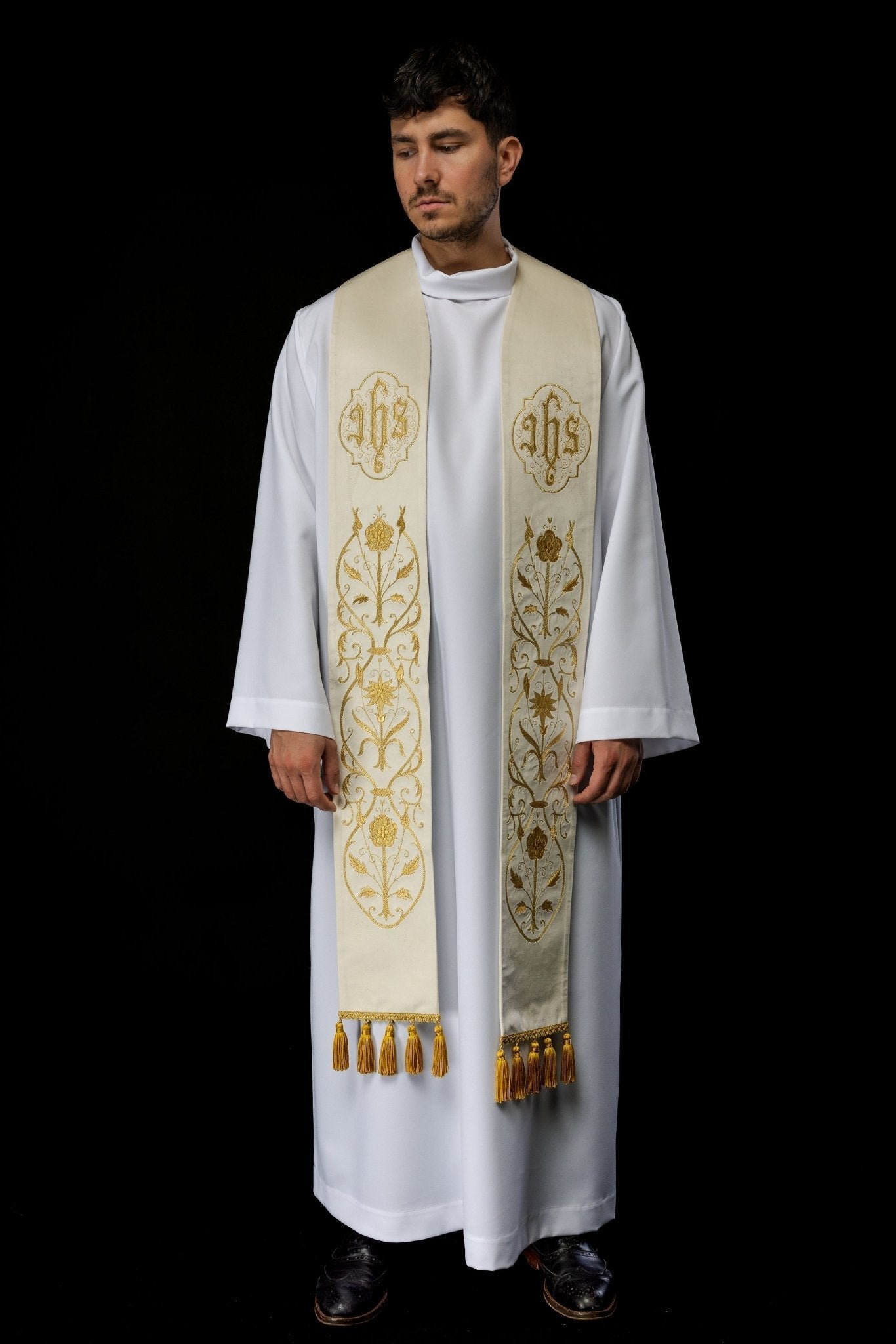 Étole IHS écrue brodée S - 2052 - 05 - 76 - CHASUBLES.FR