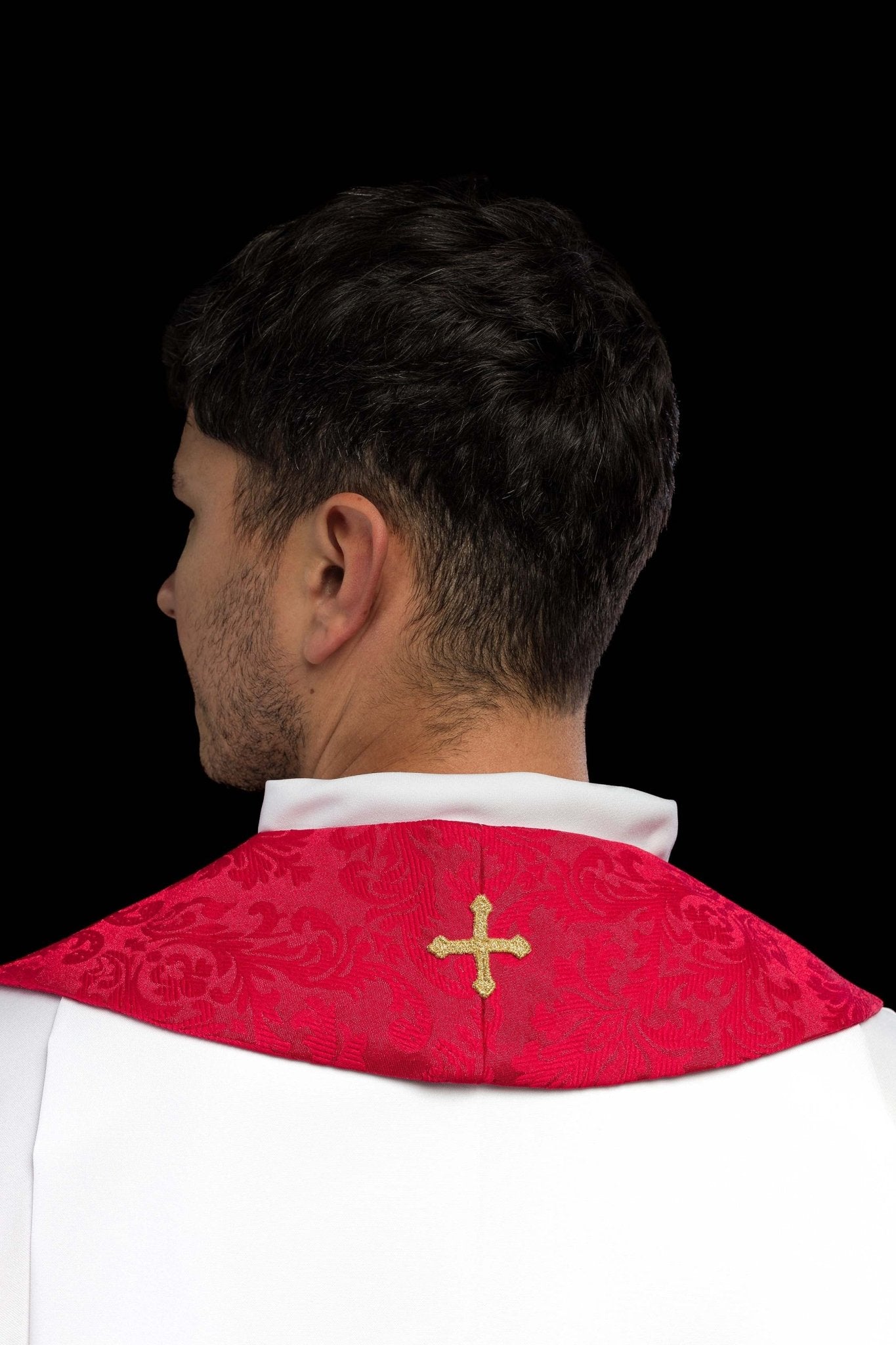 Étole jacquard brodée avec motifs de croix rouge S-2054-02-67 - CHASUBLES.FR