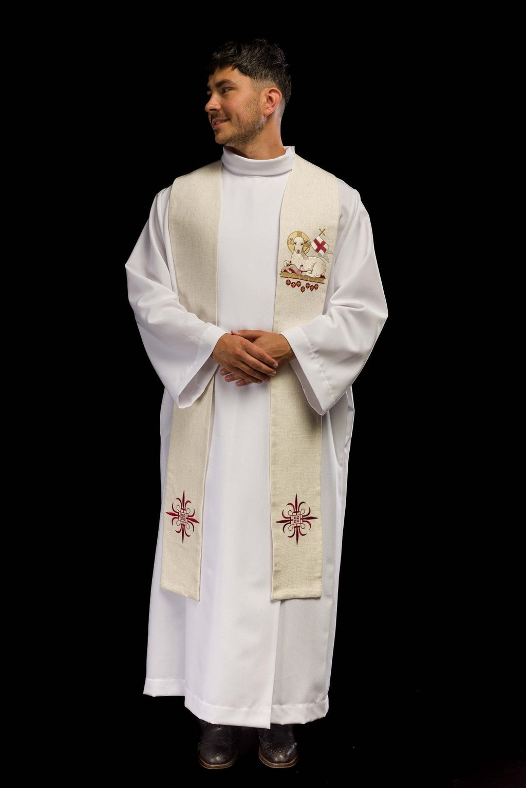 Étole sacerdotale avec un motif d'agneau en ecru KDT/2049/05/49 ECRU - CHASUBLES.FR