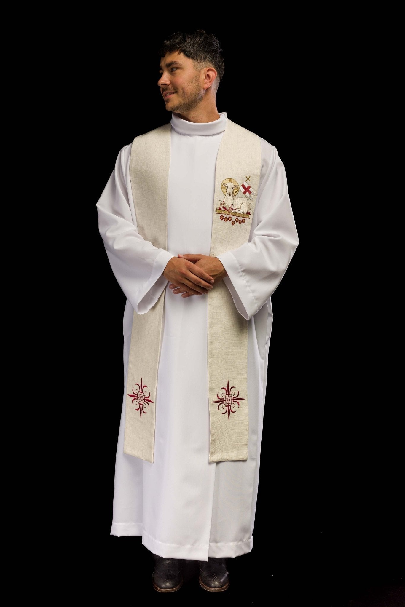 Étole sacerdotale avec un motif d'agneau en ecru KDT/2049/05/49 ECRU - CHASUBLES.FR