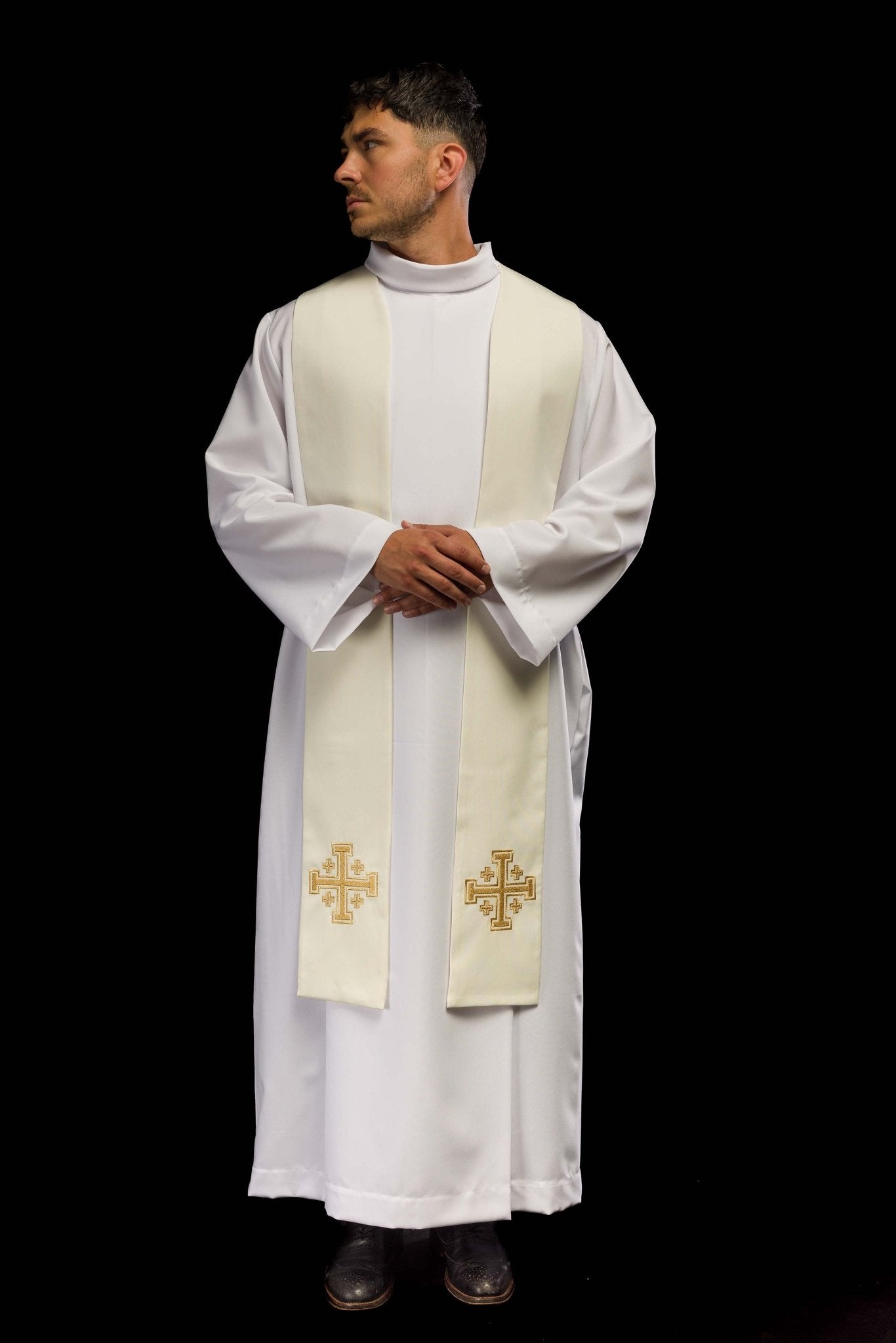 Étole sacerdotale brodée Croix de Jérusalem écrue KST/046/05/01 ECRU - CHASUBLES.FR