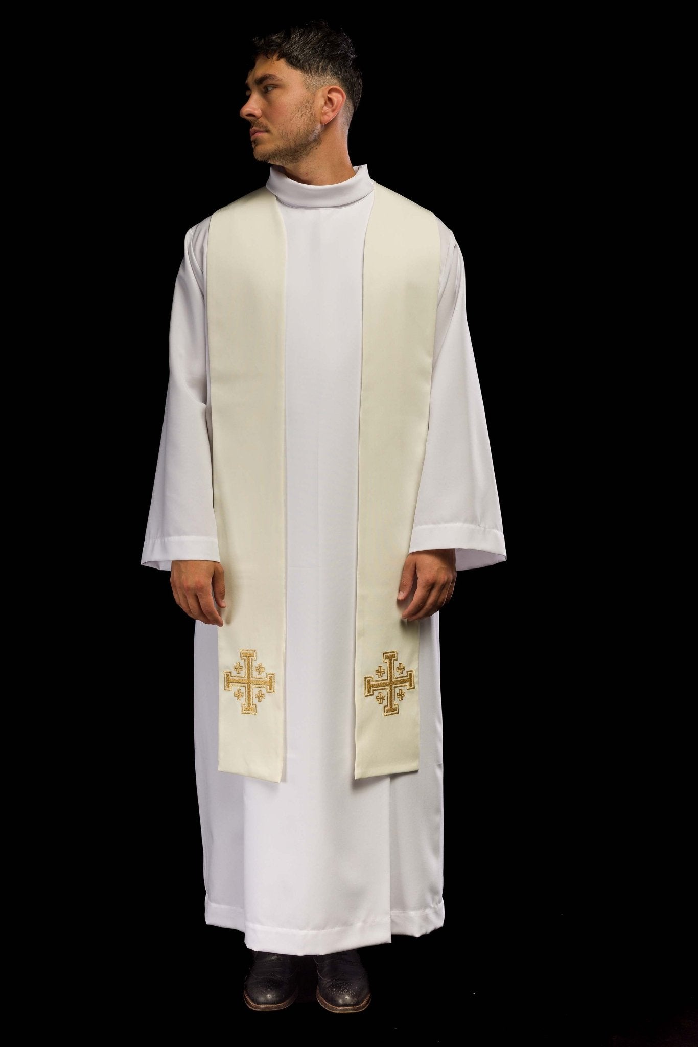 Étole sacerdotale brodée Croix de Jérusalem écrue KST/046/05/01 ECRU - CHASUBLES.FR