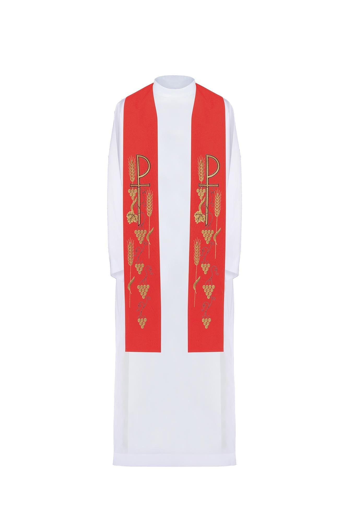Étole sacerdotale brodée d'une croix avec raisins Rouge KST/027/02/01 CZERWONY - CHASUBLES.FR