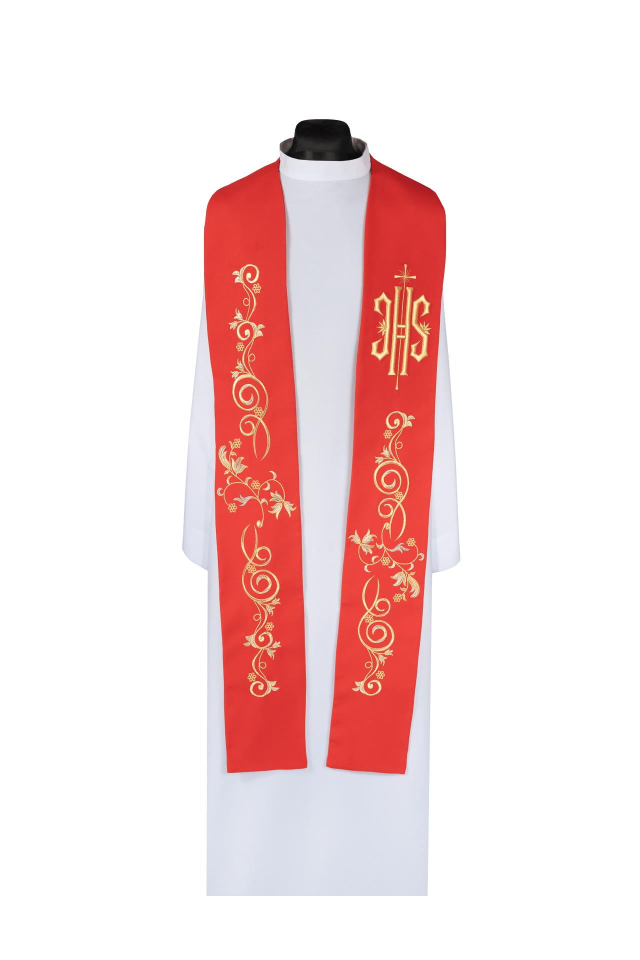 Étole sacerdotale brodée IHS rouge KDT/2052/02 CZERWONY - CHASUBLES.FR