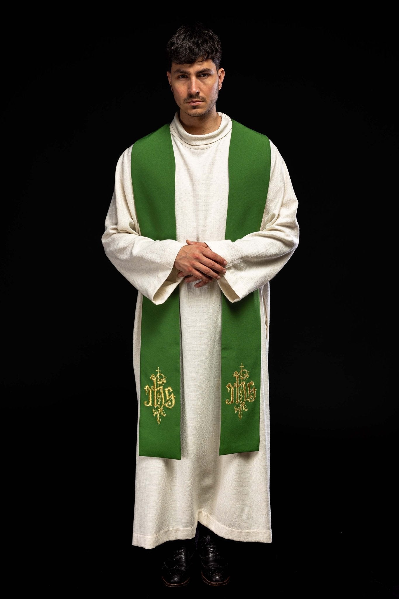 Étole verte avec broderie IHS KST/053/01/12 ZIELONY - CHASUBLES.FR