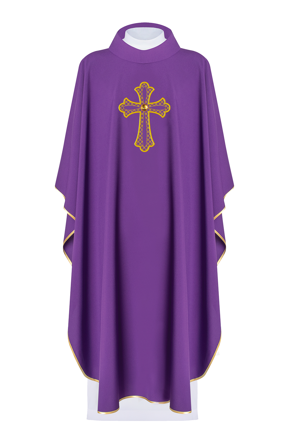 Chasuble violette brodée du symbole de la croix violette