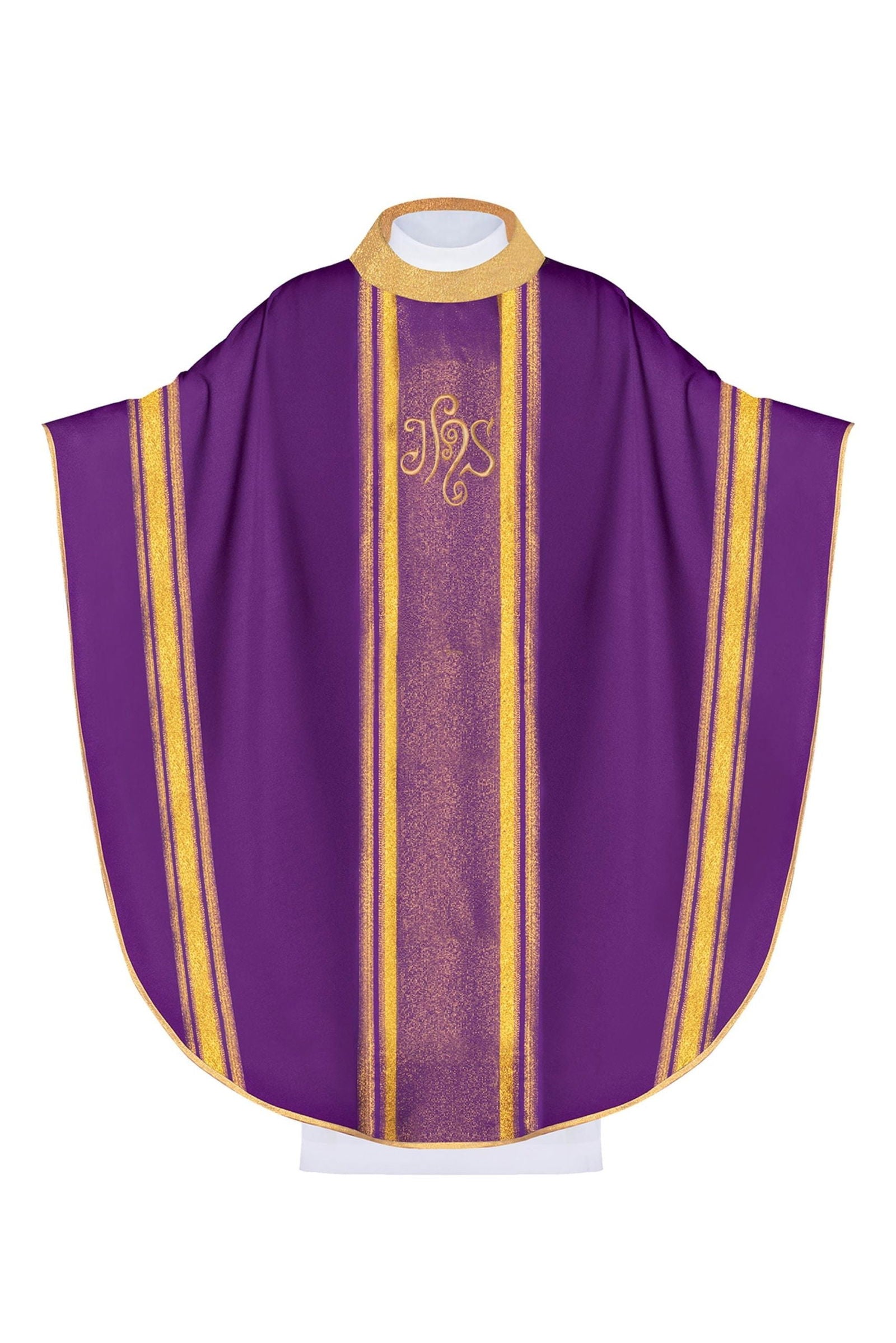 Chasuble brodée en violet avec motif IHS avec dorure