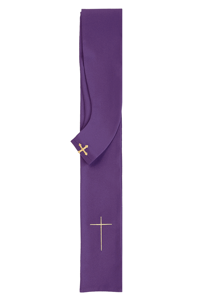 Chasuble violette brodée d'un motif de calice IHS