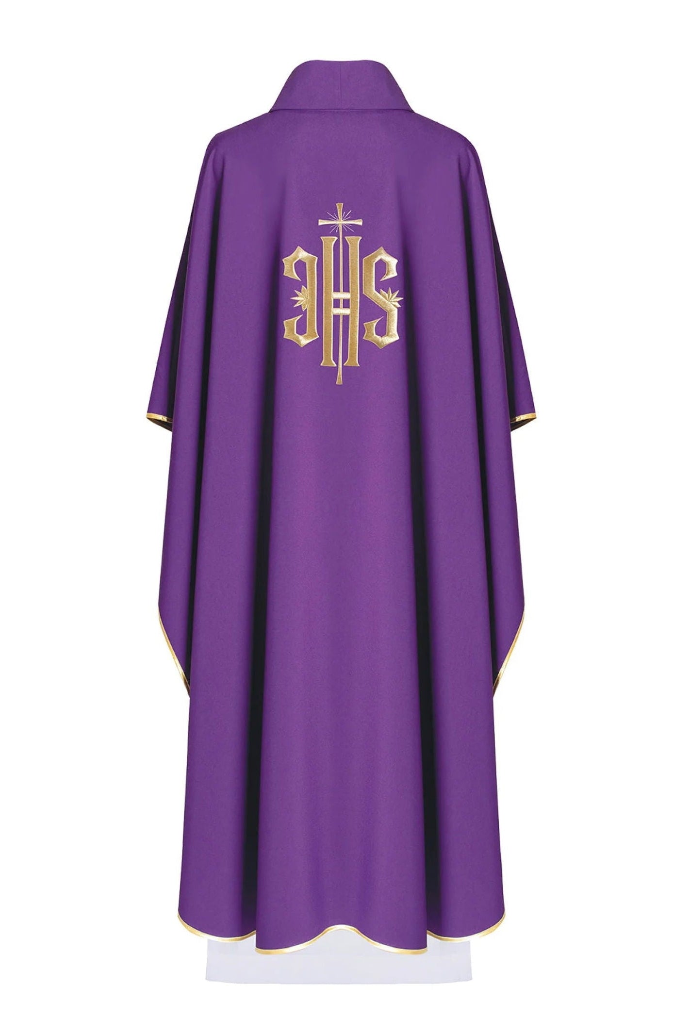 Chasuble brodée en violet avec motif IHS doré