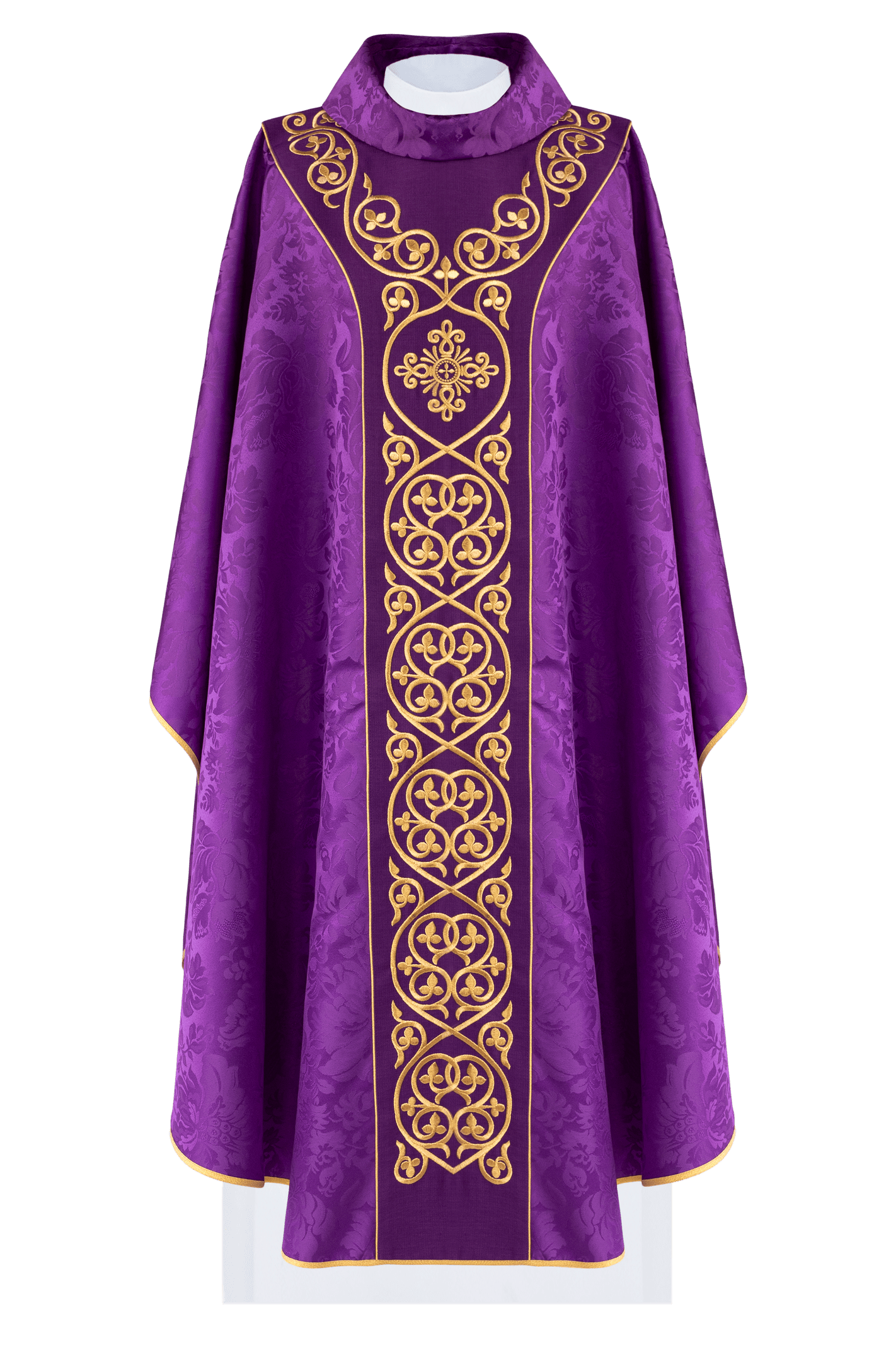 Chasuble liturgique violette ornée d'une ceinture de velours brodée