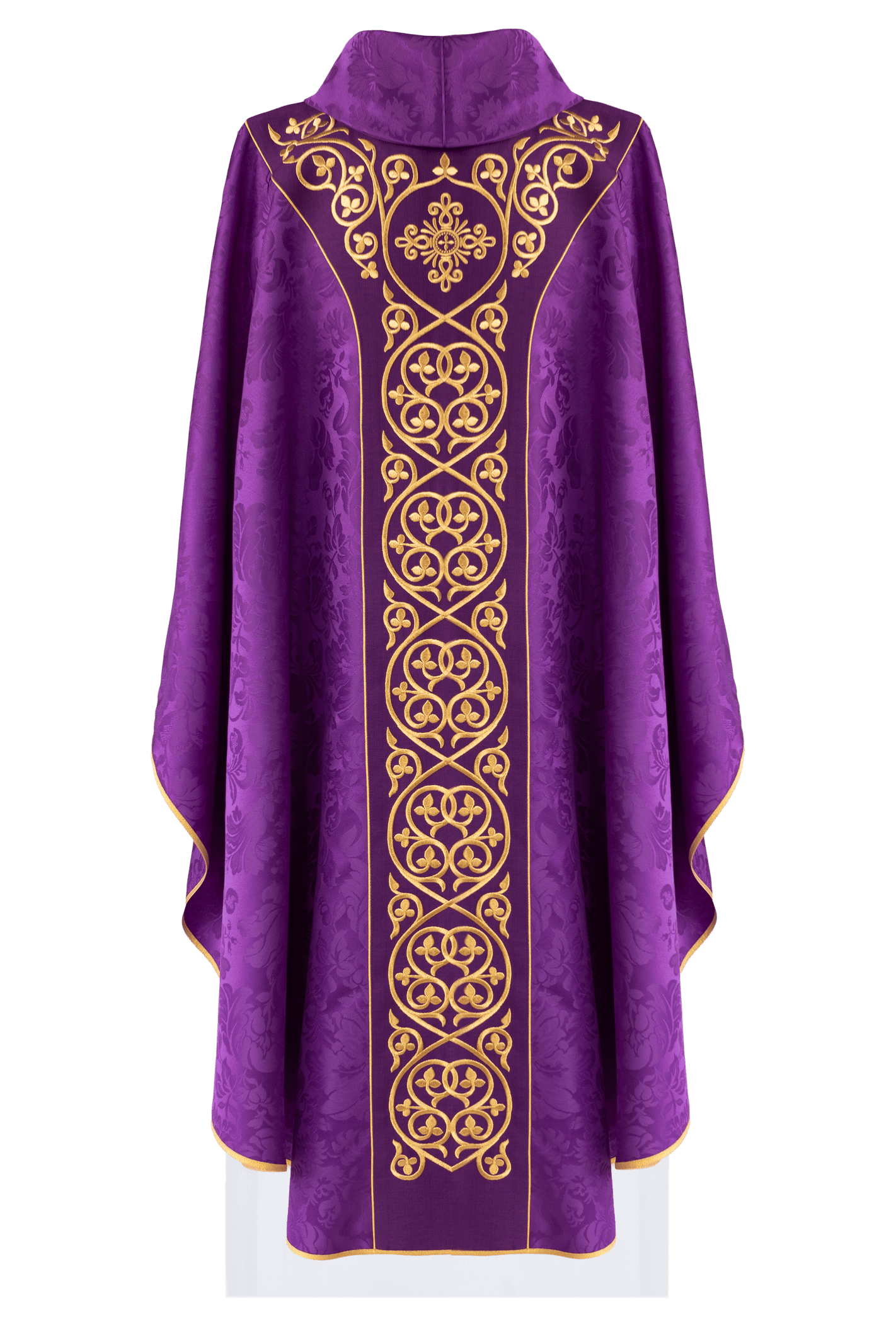 Chasuble liturgique violette ornée d'une ceinture de velours brodée