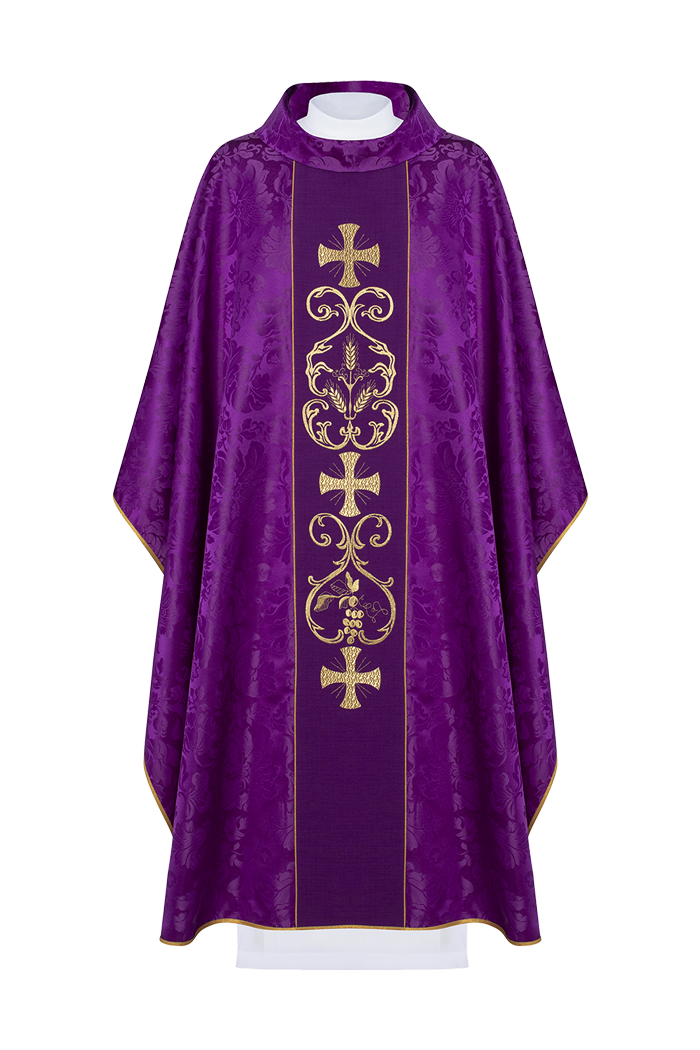 Chasuble liturgique violette ornée d'une ceinture brodée