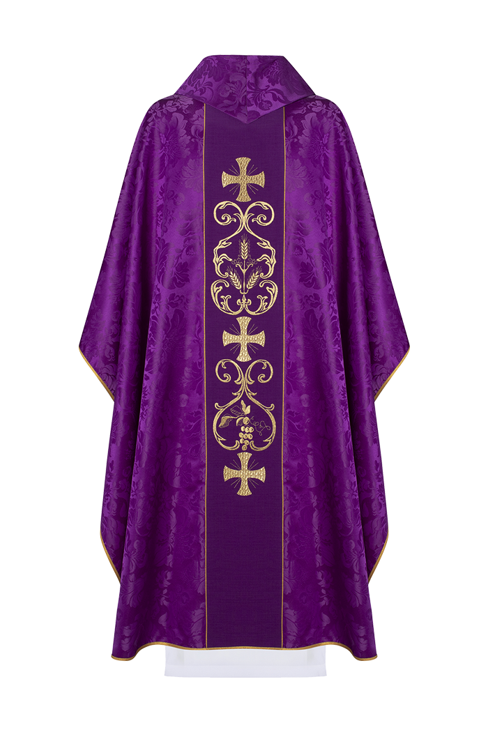 Chasuble liturgique violette ornée d'une ceinture brodée