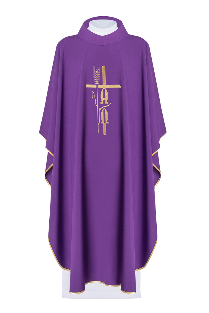 Chasuble violette avec broderie Alpha Omega