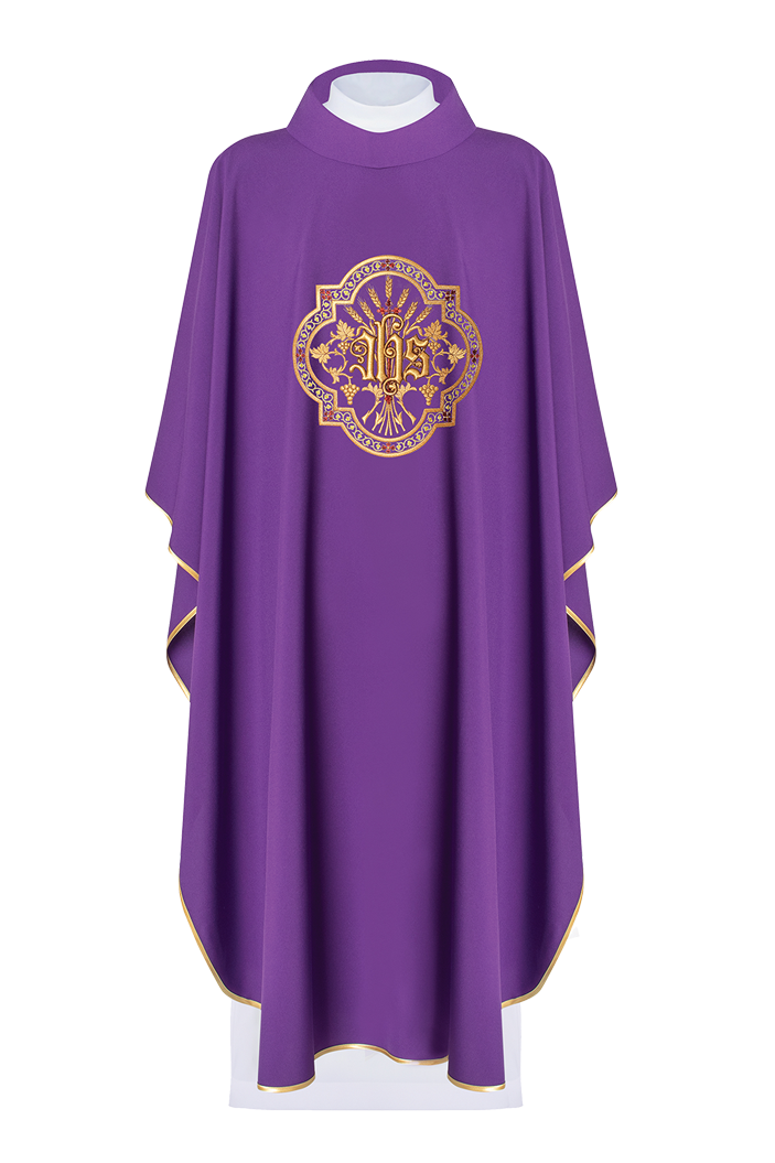 Chasuble violette avec broderie IHS et PAX