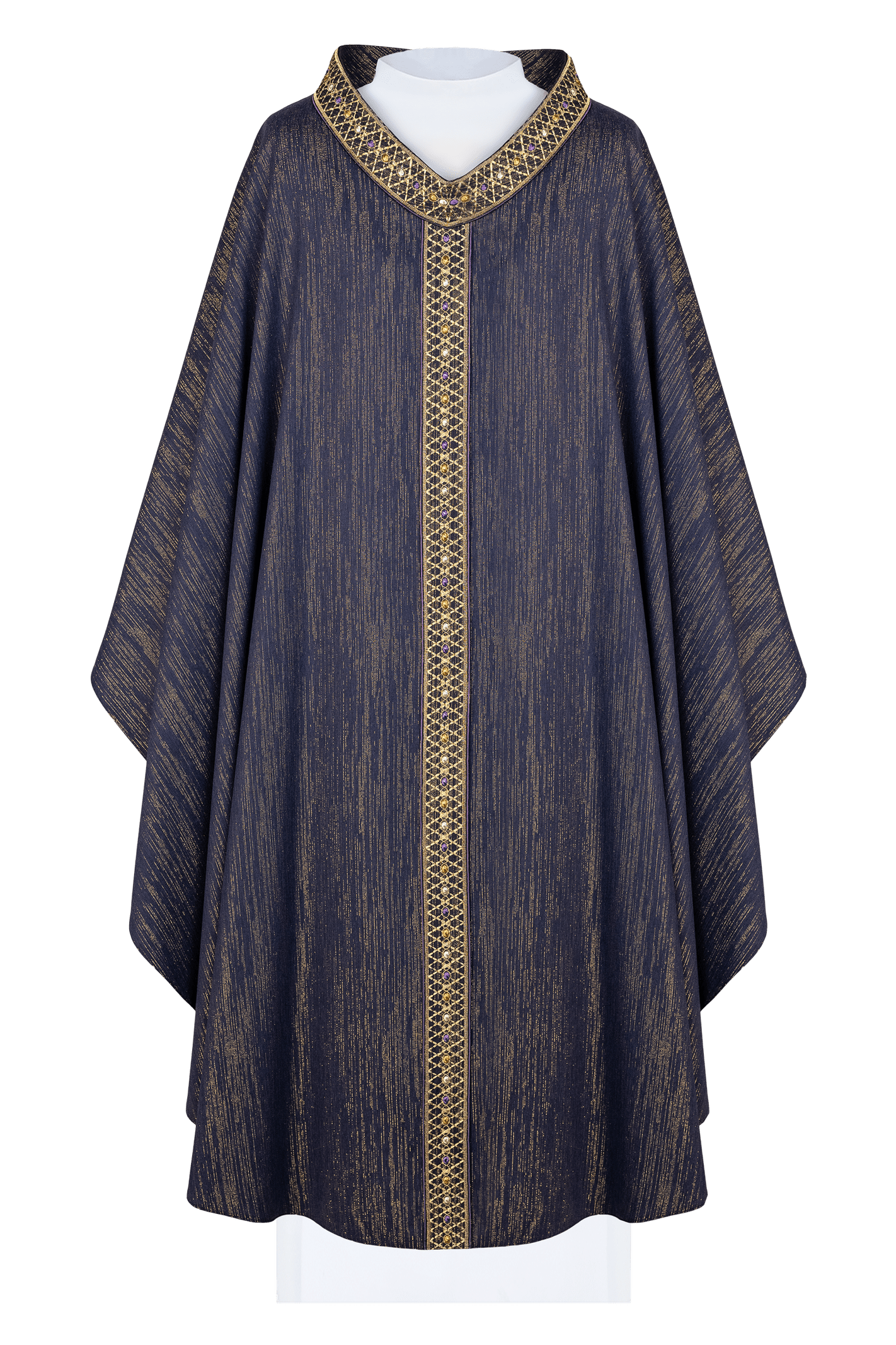 Chasuble violette avec ceinture et col brodés