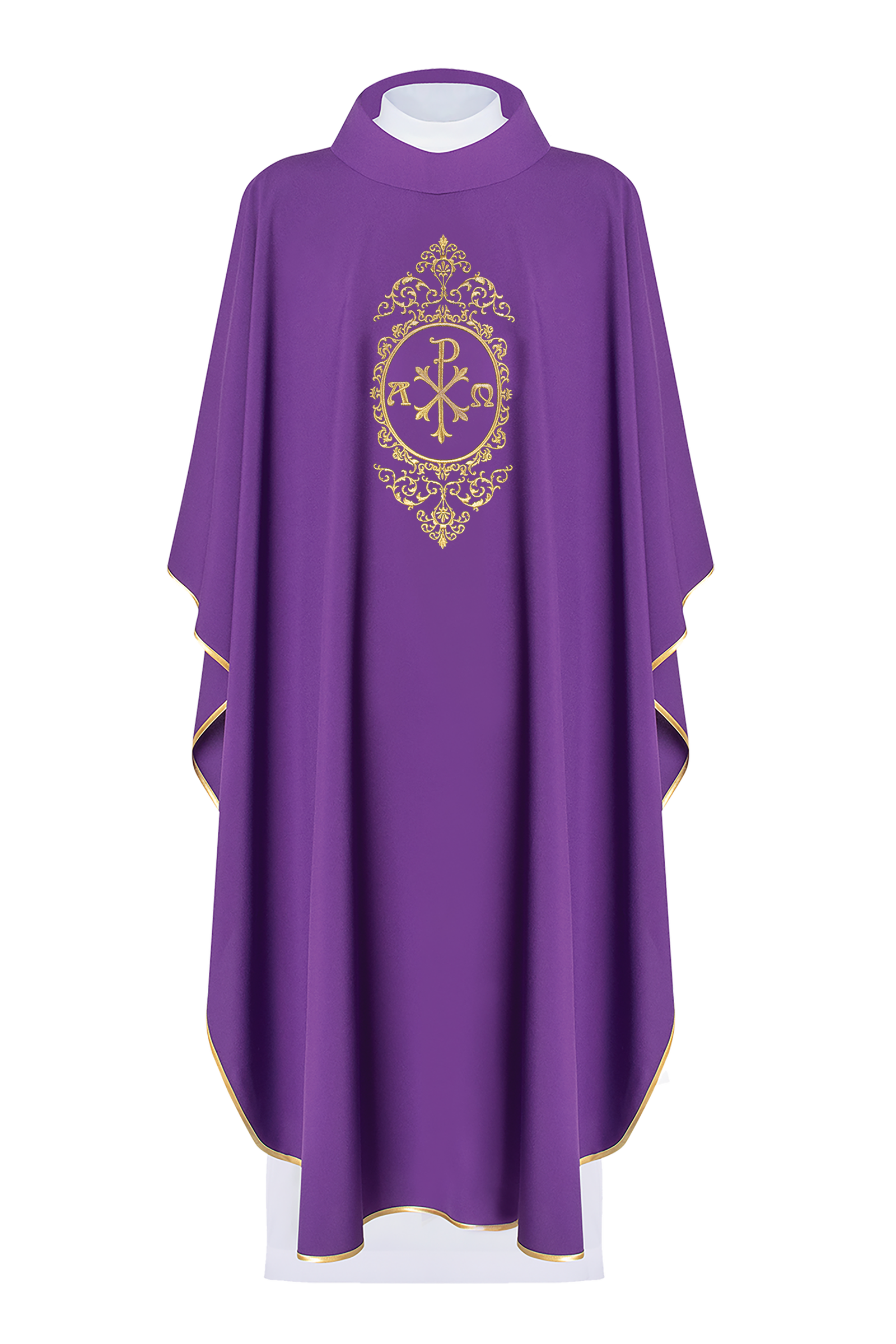 Chasuble violette avec PAX entouré de broderies dorées