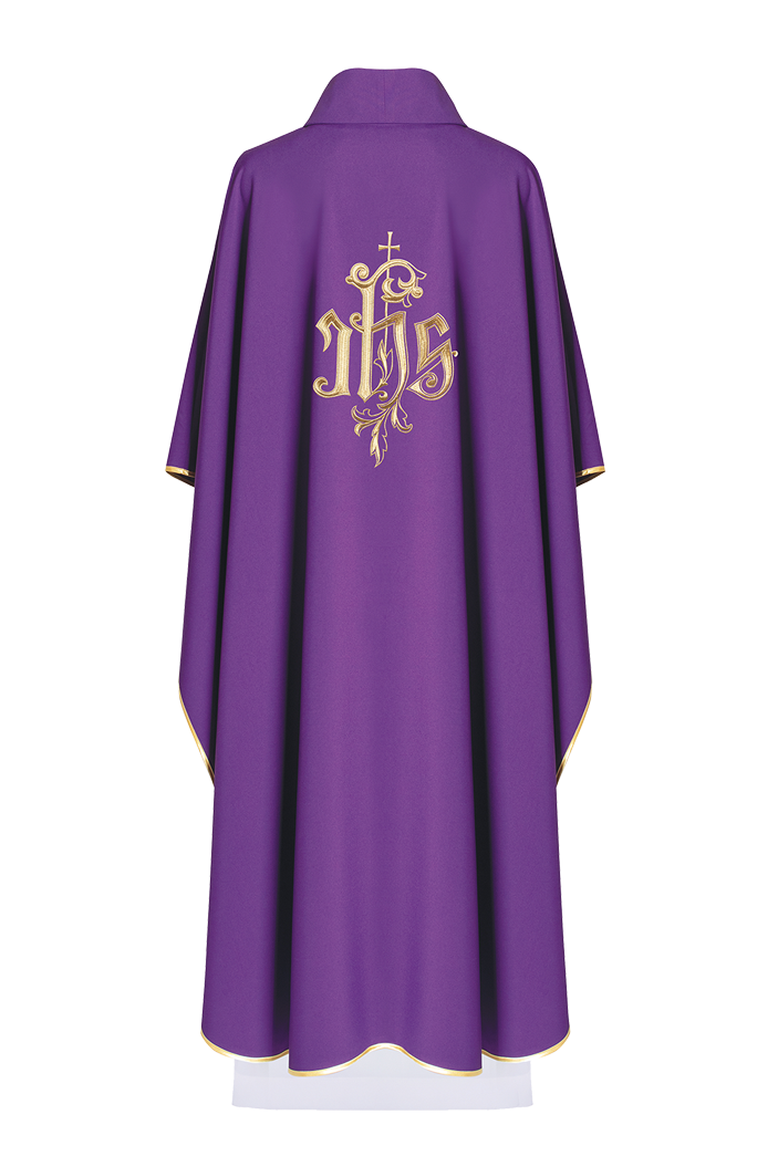 Chasuble violette avec broderie IHS dorée