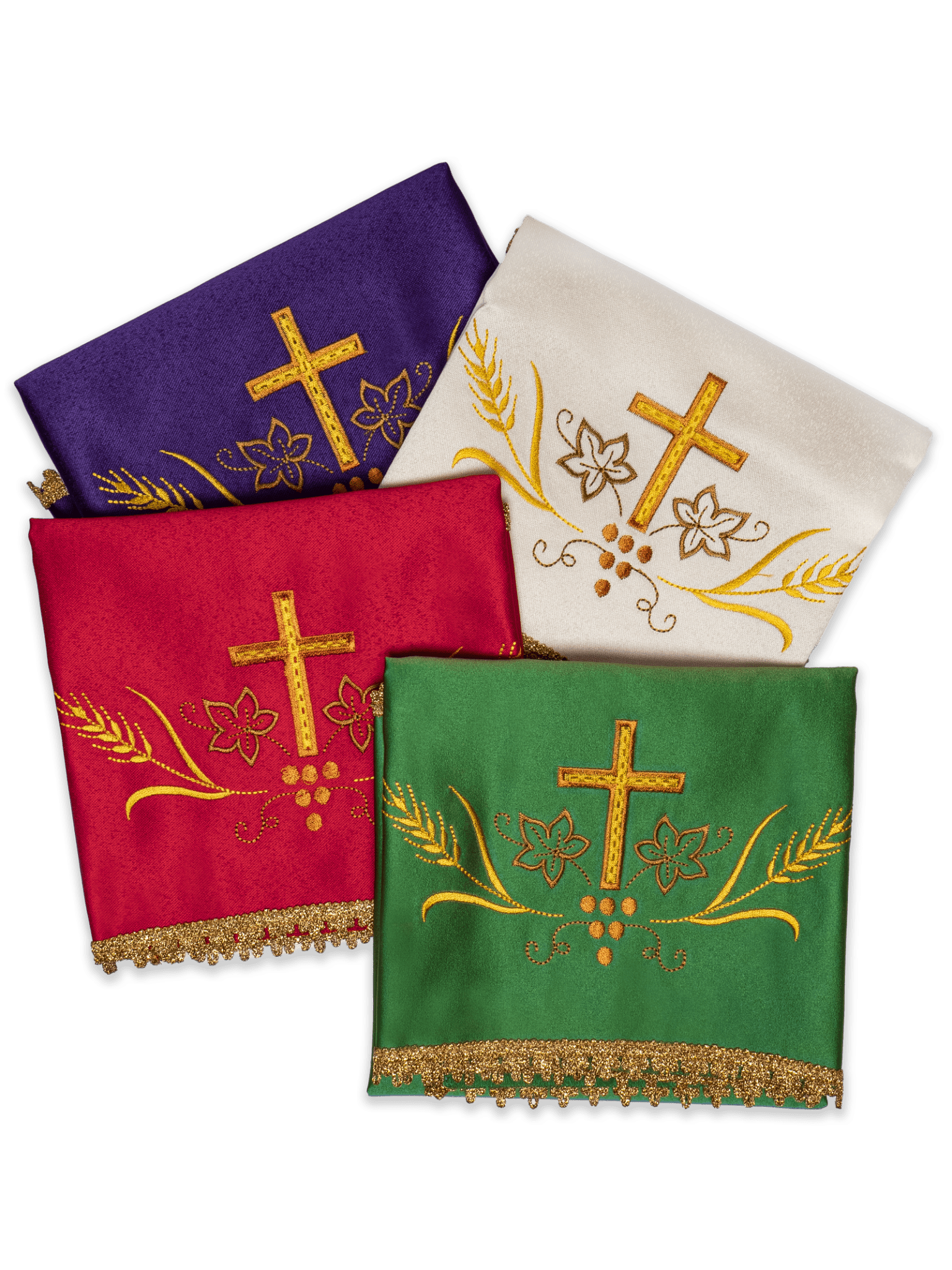 Jeu de quatre voiles pour calice avec broderie en croix d'or KWB/005/20 50X50 (4szt.) - CHASUBLES.FR