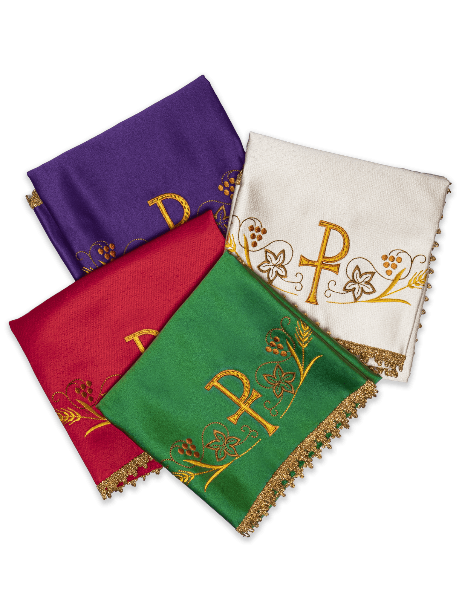 Jeu de voiles colorés pour calice avec motif PAX KWB/004/20 50X50 (4szt.) - CHASUBLES.FR