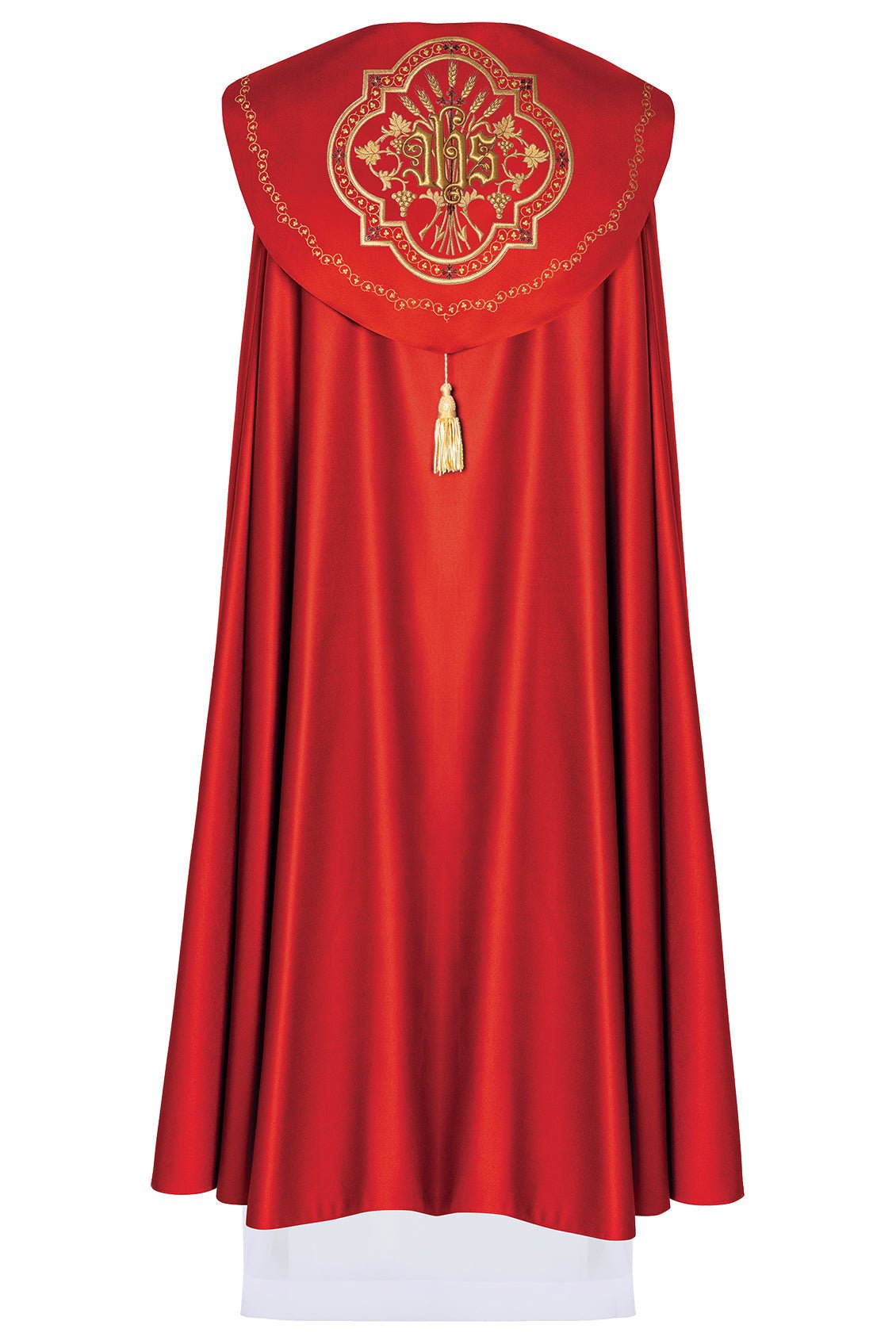 Cape liturgique brodée IHS en rouge