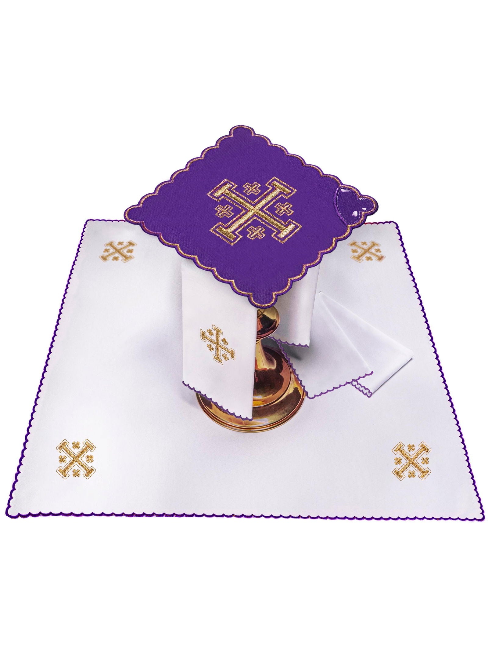 Ensemble de Linge d'autel brodé avec une croix de Jérusalem violet